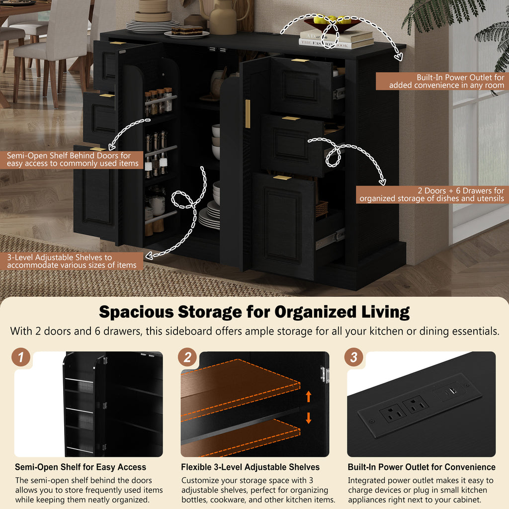 [variant:N889P443160B] Sideboard with 2 Doors, 6 Drawers & Power Outlet image 6