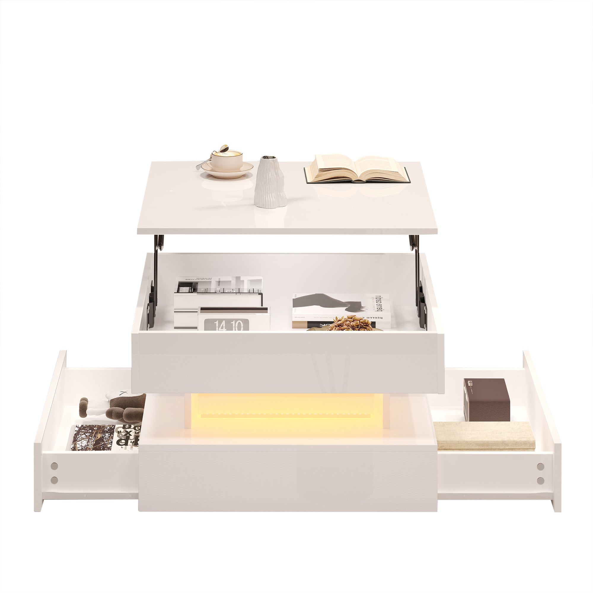 [variant:N892P407973W] White Lift-Top LED Coffee Table with 2 Drawers image 42