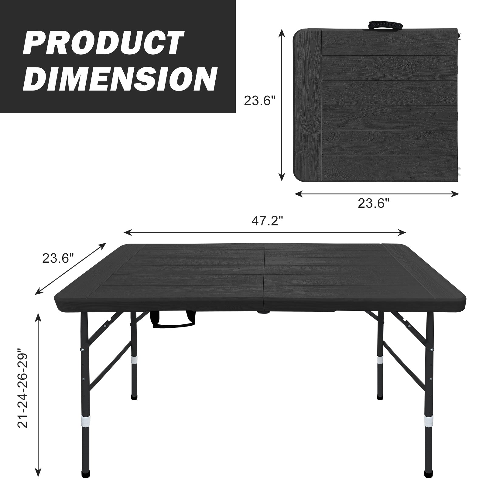[variant:W5076P444593] Portable Folding Table with Wood-Grain Finish – 4-Foot image 2