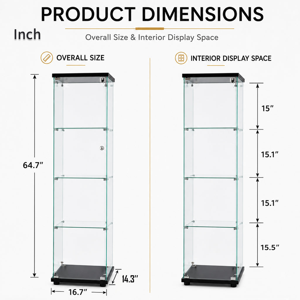[variant:W3738P360367] 4-Shelf Tempered Glass Display Cabinet – Black image 7
