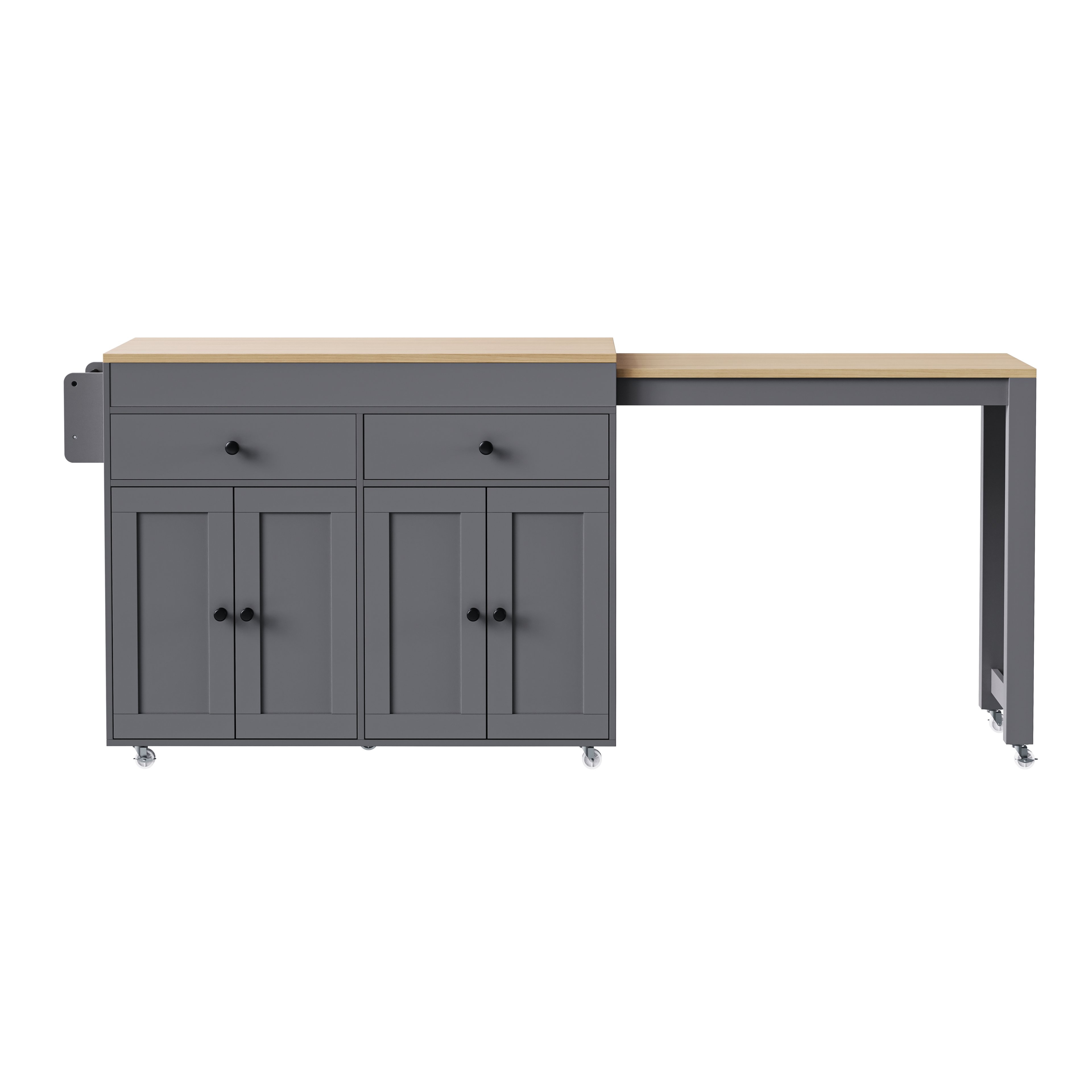 [variant:N853P386264G] Extendable Rolling Kitchen Island with Dining Table – Gray, 74.5-Inch image 30