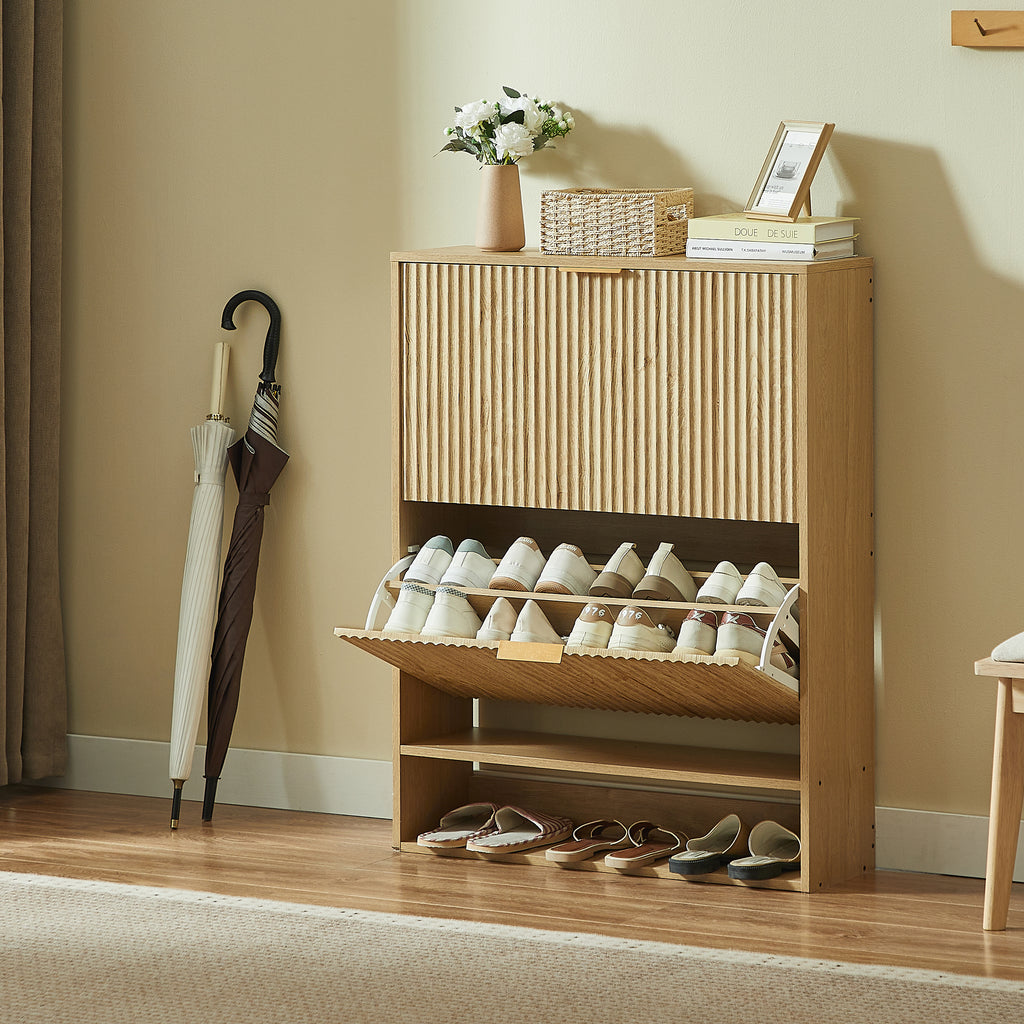 [variant:W5078P443404] Modern Oak Fluted Shoe Cabinet image 2