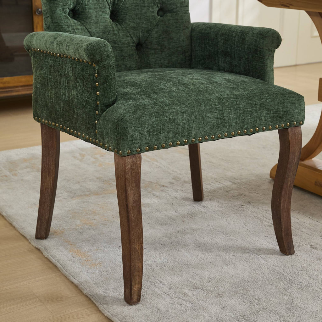 [variant:W5755P503872] Tufted Chenille Dining Armchair – Olive Green image 13