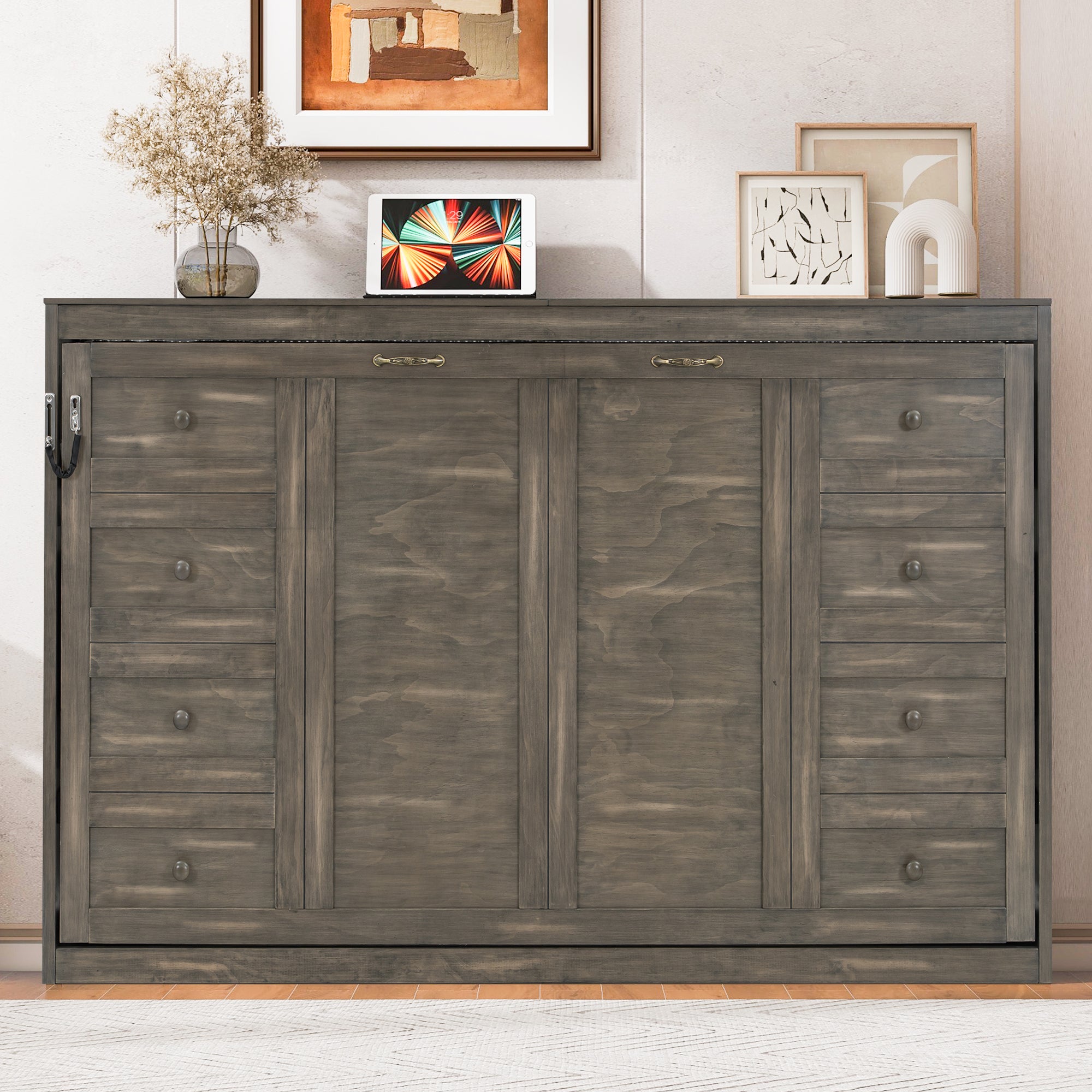 [variant:N8470004035D-1] Queen LED Murphy Bed Cabinet – Brown image 3