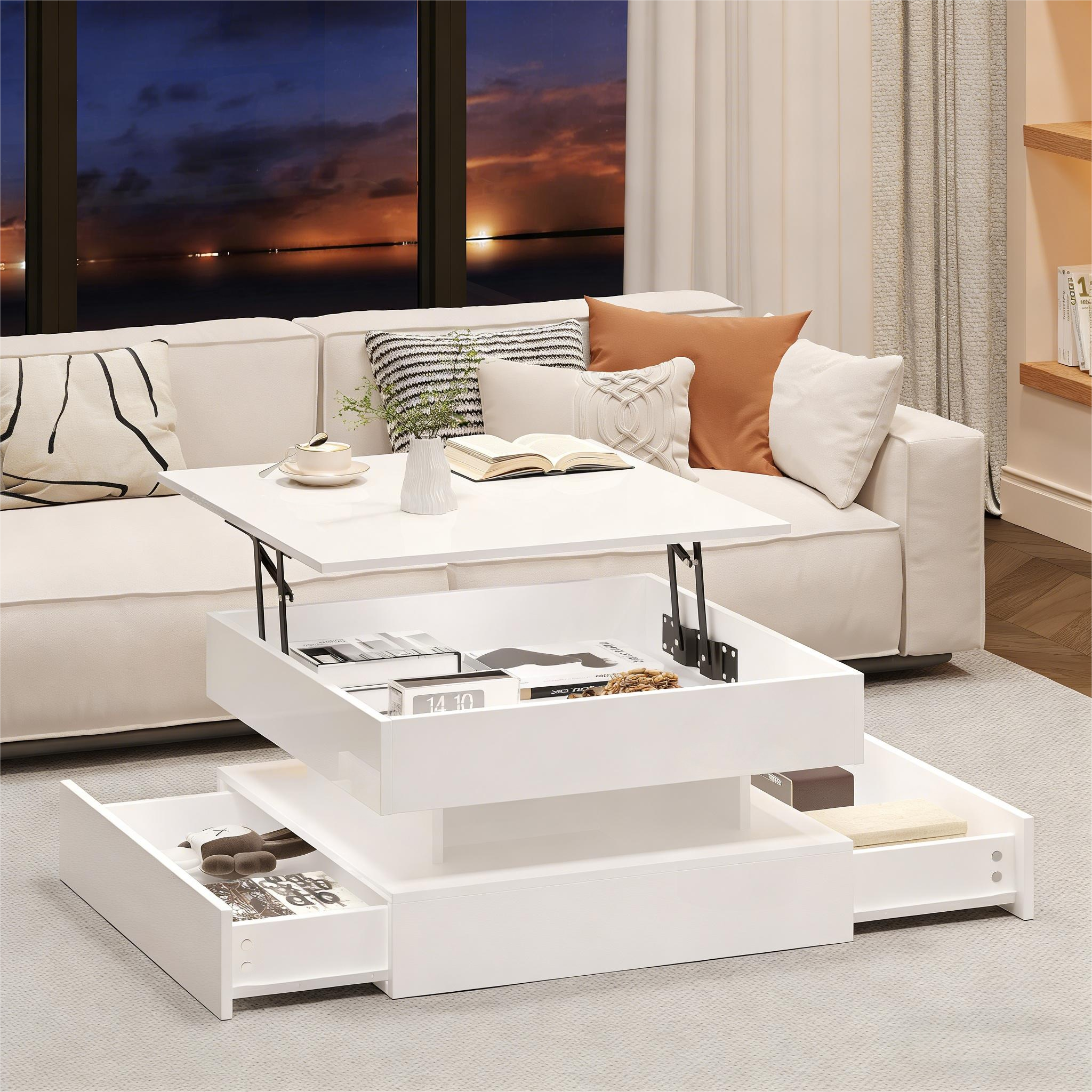 [variant:N892P407973W] White Lift-Top LED Coffee Table with 2 Drawers image 48