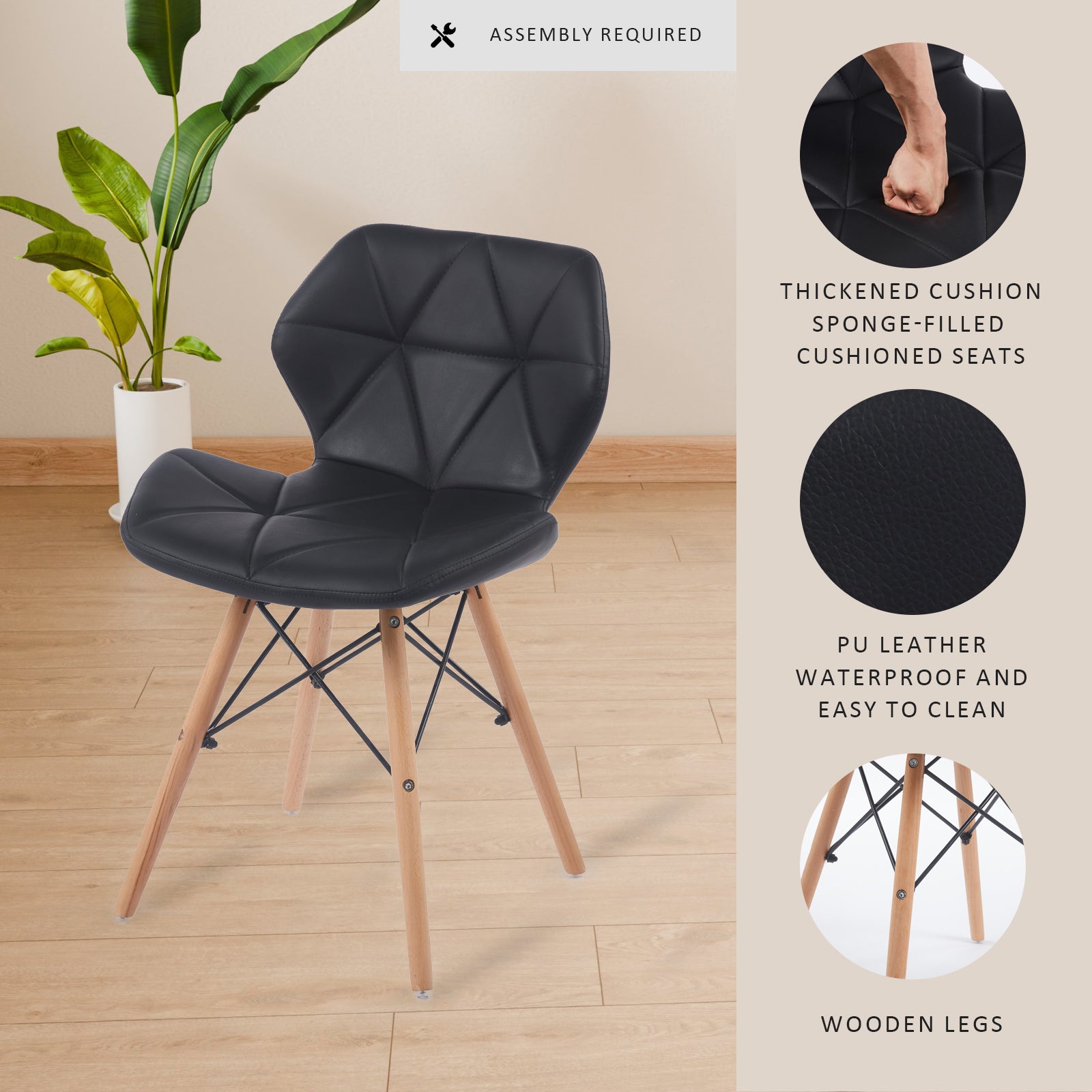 Set of 2 Modern PU Leather Dining Chairs — [variant:W3738P431268] Black image 4