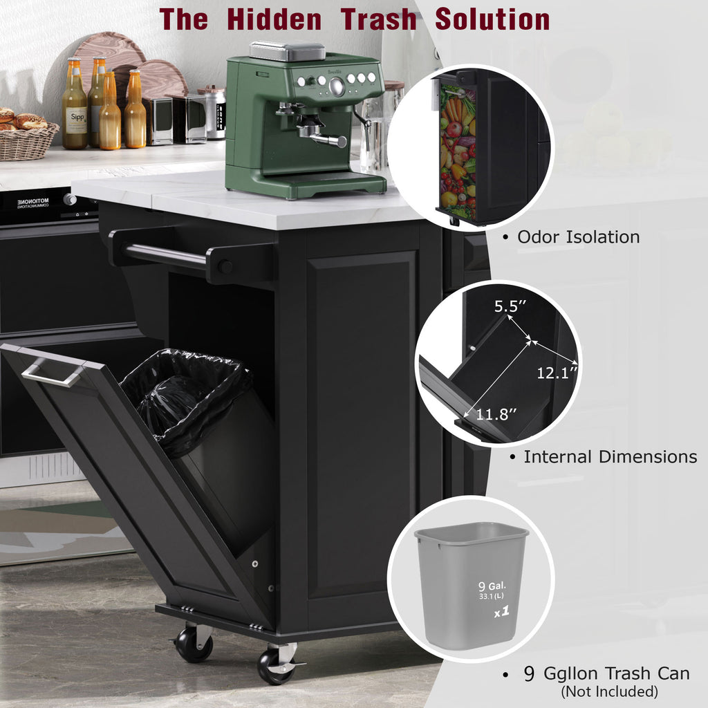 [variant:N853P390045B] Rolling Kitchen Island with Tilt-Out Trash Cabinet – Black, 50.7-Inch image 26