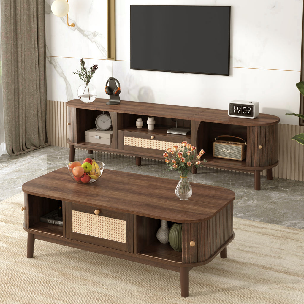 [variant:GA725398N] Walnut TV Stand and Coffee Table Set image 4