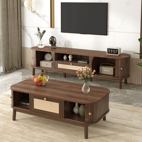 [variant:GA725398N] Walnut TV Stand and Coffee Table Set image 4
