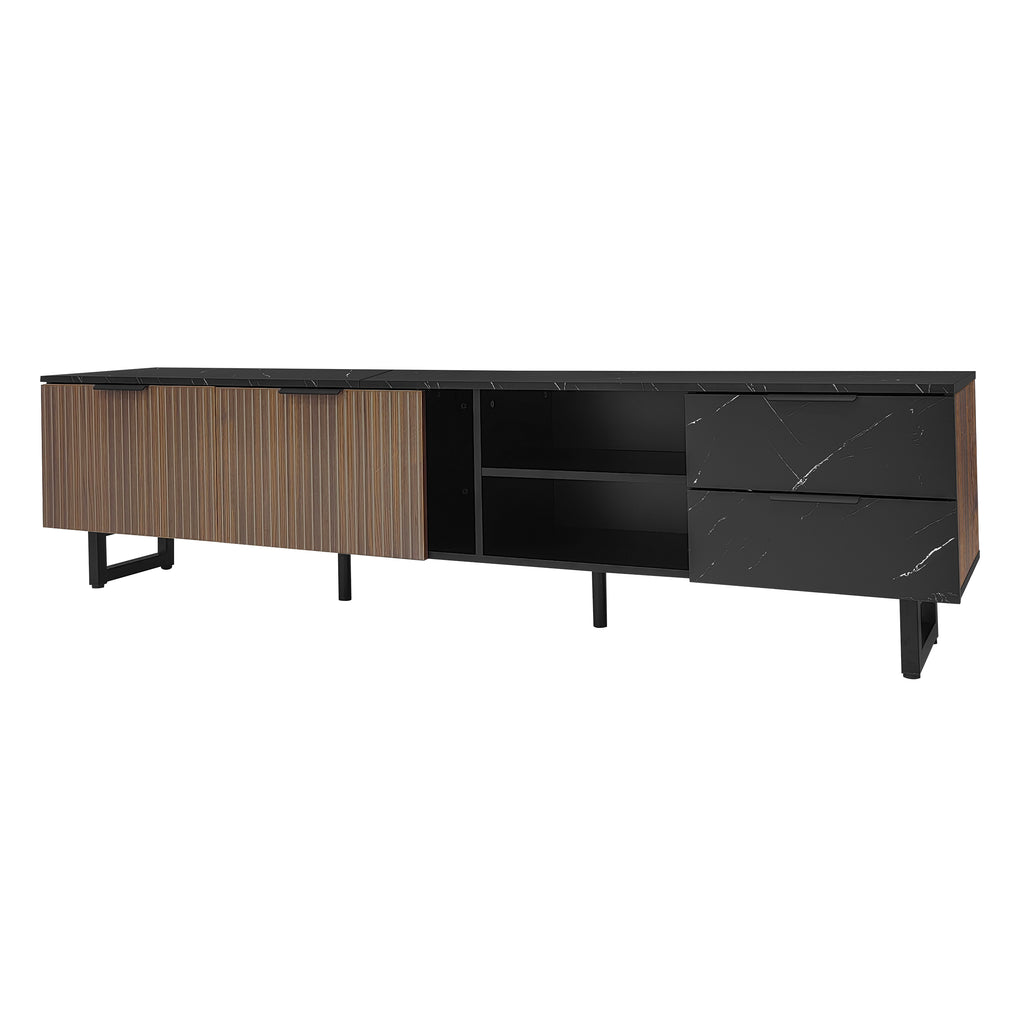 [variant:GA0010N] LED TV Stand with 2 Doors and 2 Drawers – Black Marble and Wood Grain image 5