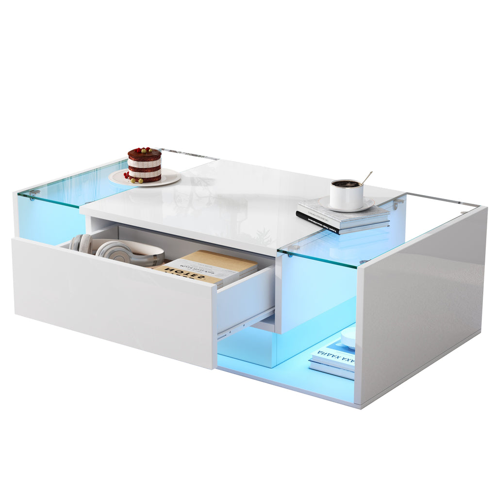 [variant:N892P423295W] High-Gloss LED Coffee Table with Drawer and Glass Top image 38