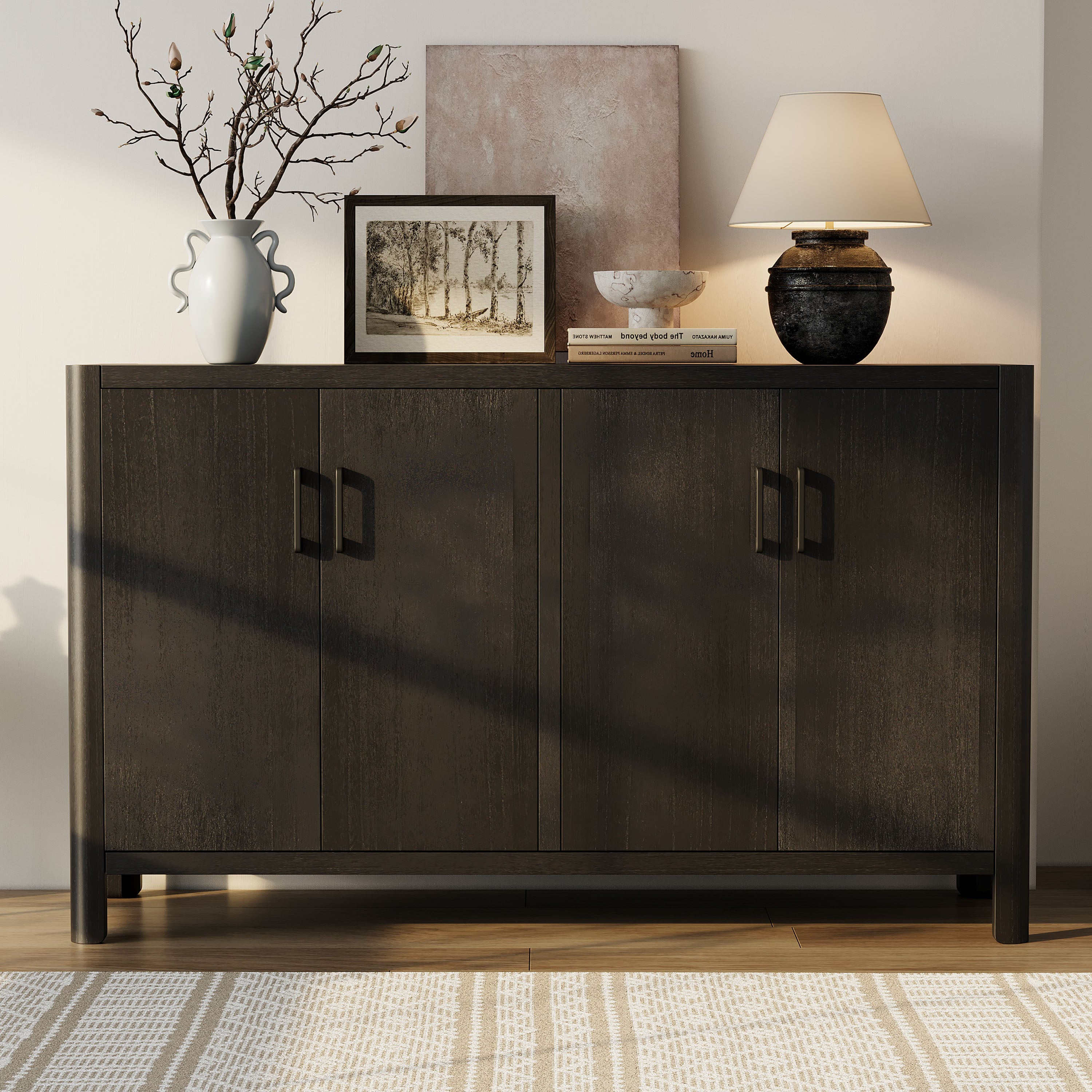 [variant:N851P415005B] Farmhouse 4-Door Storage Cabinet – Black image 1
