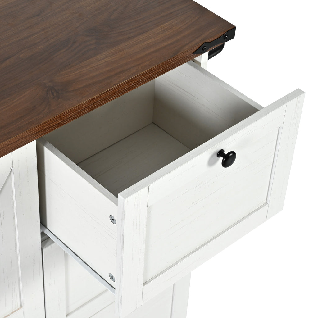 [variant:N853P379579W] Farmhouse Rolling Kitchen Island with Drop Leaf – White, 54.5-Inch image 2