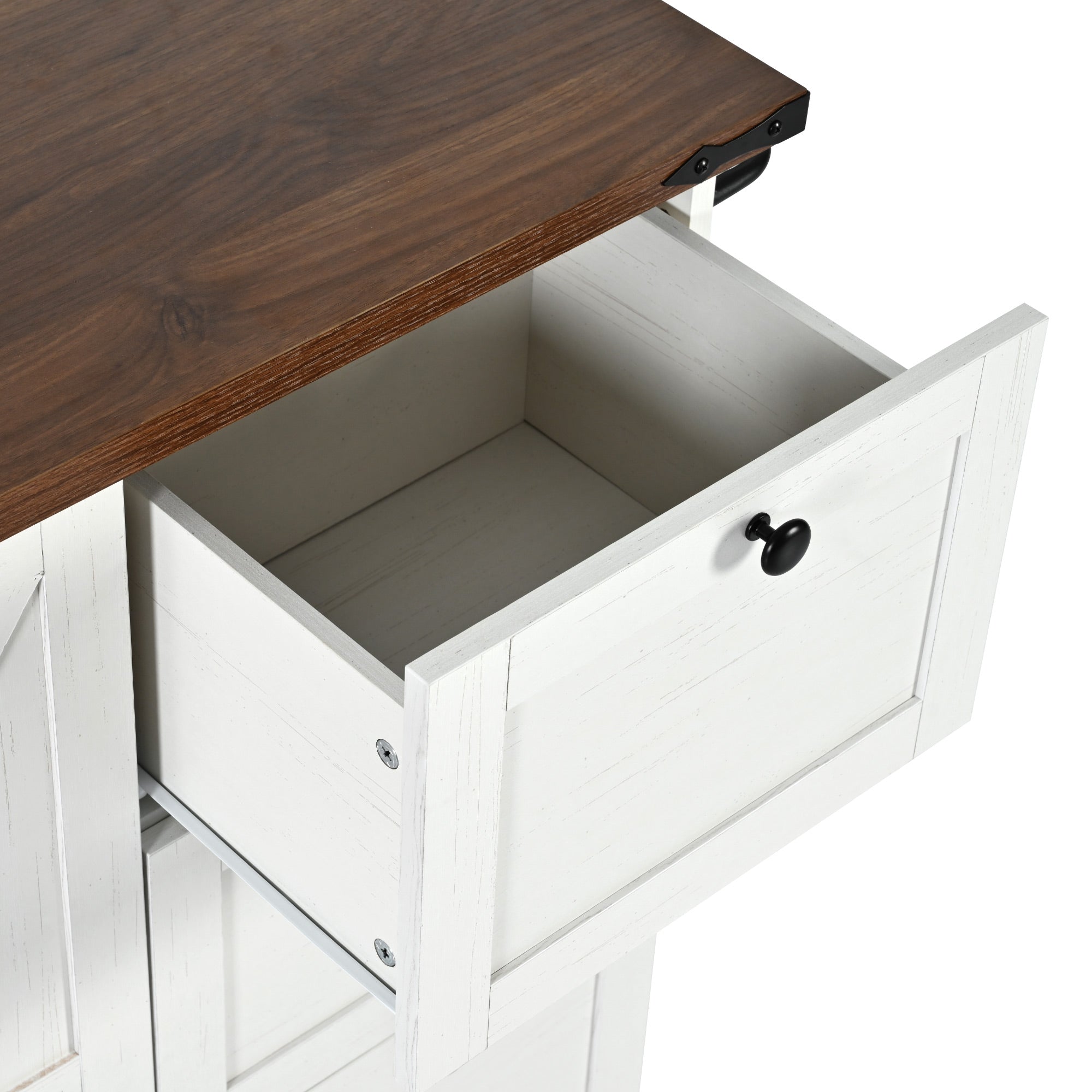 [variant:N853P379579W] Farmhouse Rolling Kitchen Island with Drop Leaf – White, 54.5-Inch image 2