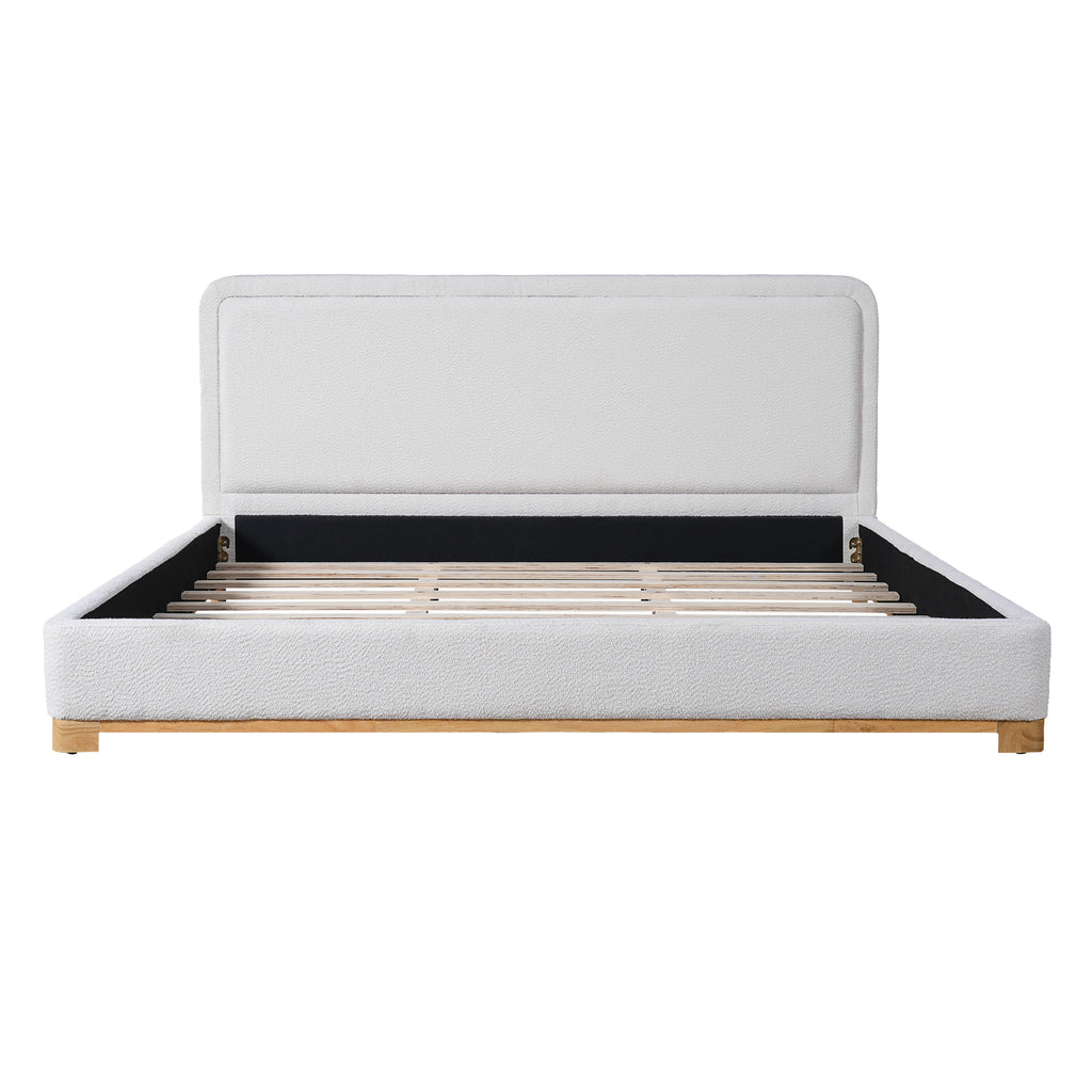 [variant:N859K000012W] King Bouclé Platform Bed with Curved Headboard – White image 14