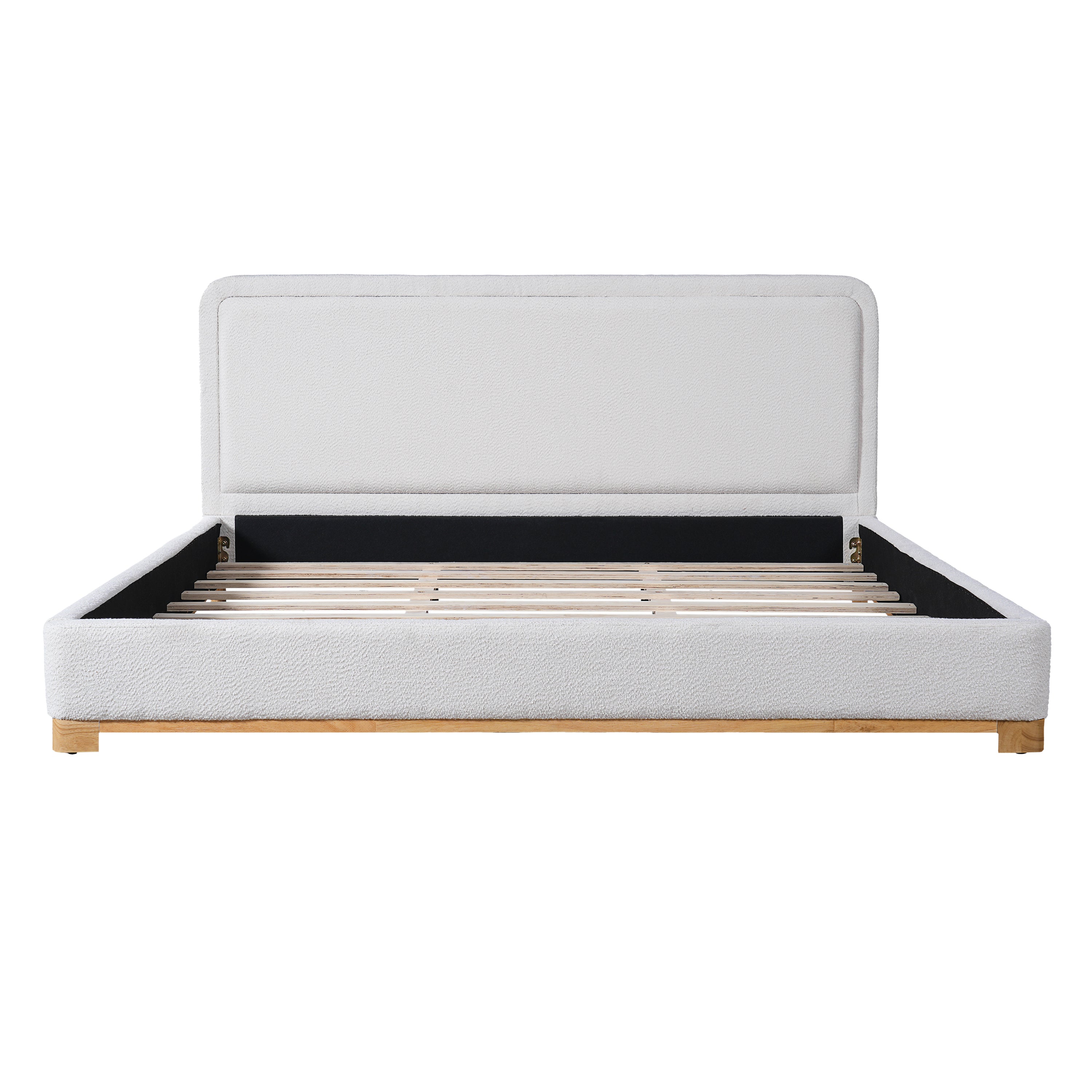 [variant:N859K000012W] King Bouclé Platform Bed with Curved Headboard – White image 14