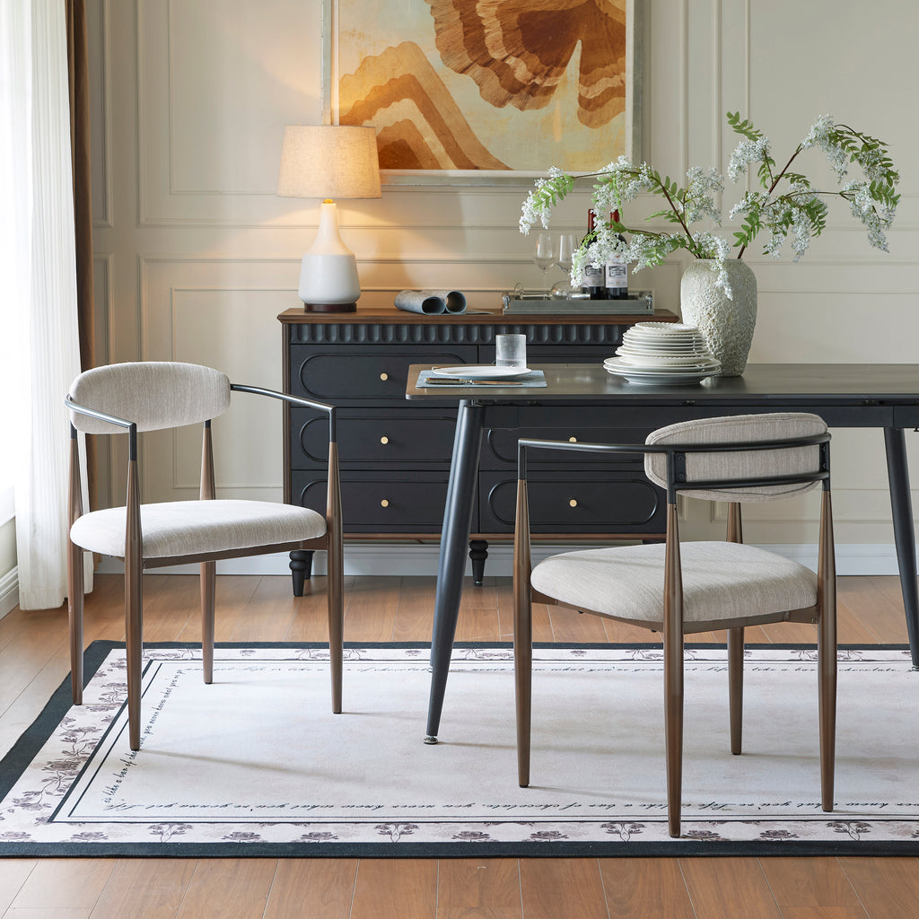 [variant:N872P280326H] Set of 2 Beige Upholstered Metal Dining Chairs image 1