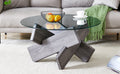 [variant:W3806P404748] Round Glass Coffee Table with Gray Patterned Base – 33.4-Inch image 1