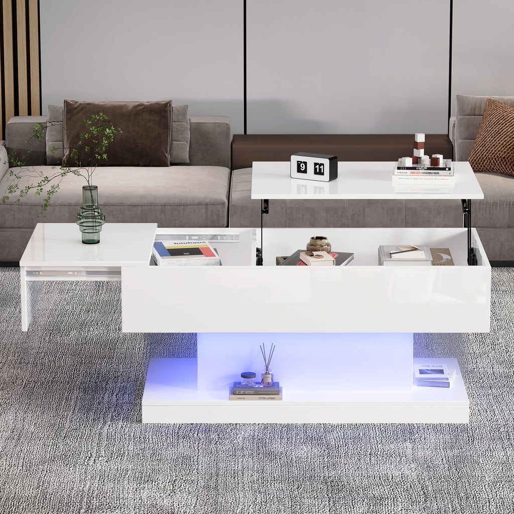 [variant:N892P407974W] High-Gloss Lift-Top Coffee Table with LED Lights image 29