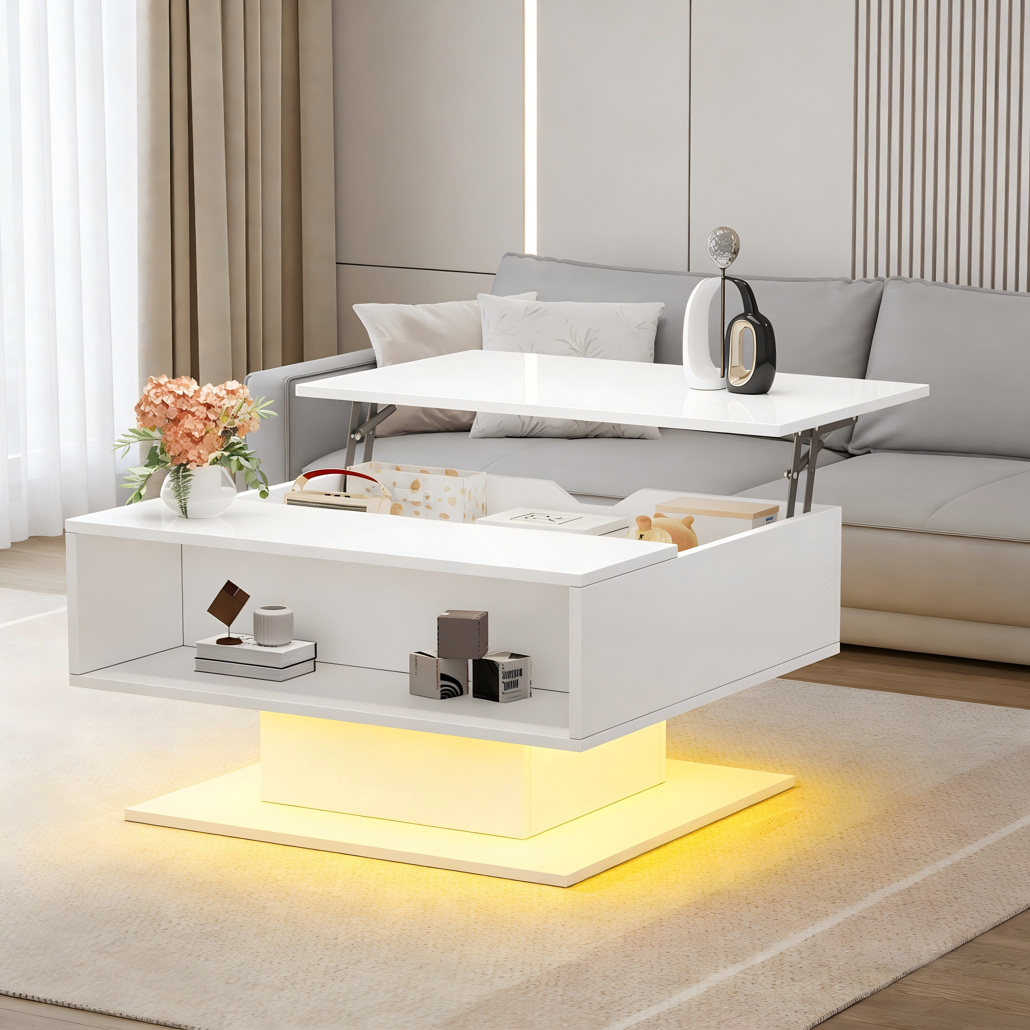 [variant:N892P428789W] High-Gloss Hydraulic Lift Coffee Table with Storage image 23