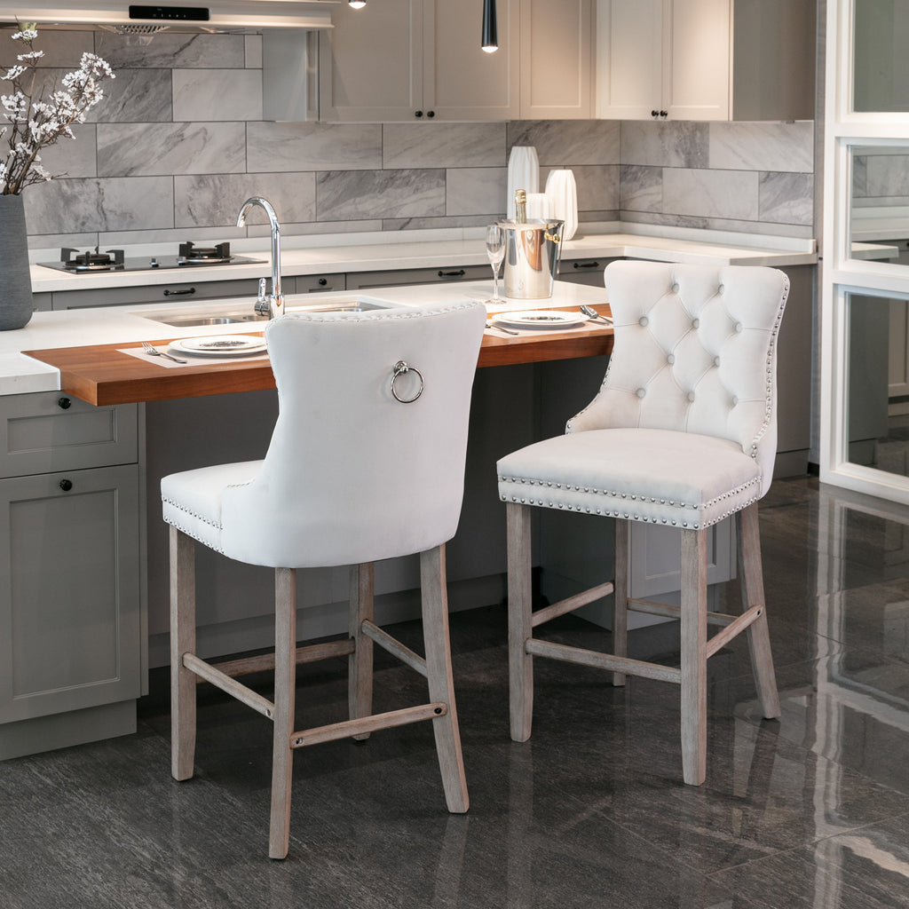 [variant:W5755P474584] Set of 2 Beige Velvet Bar Stools image 12