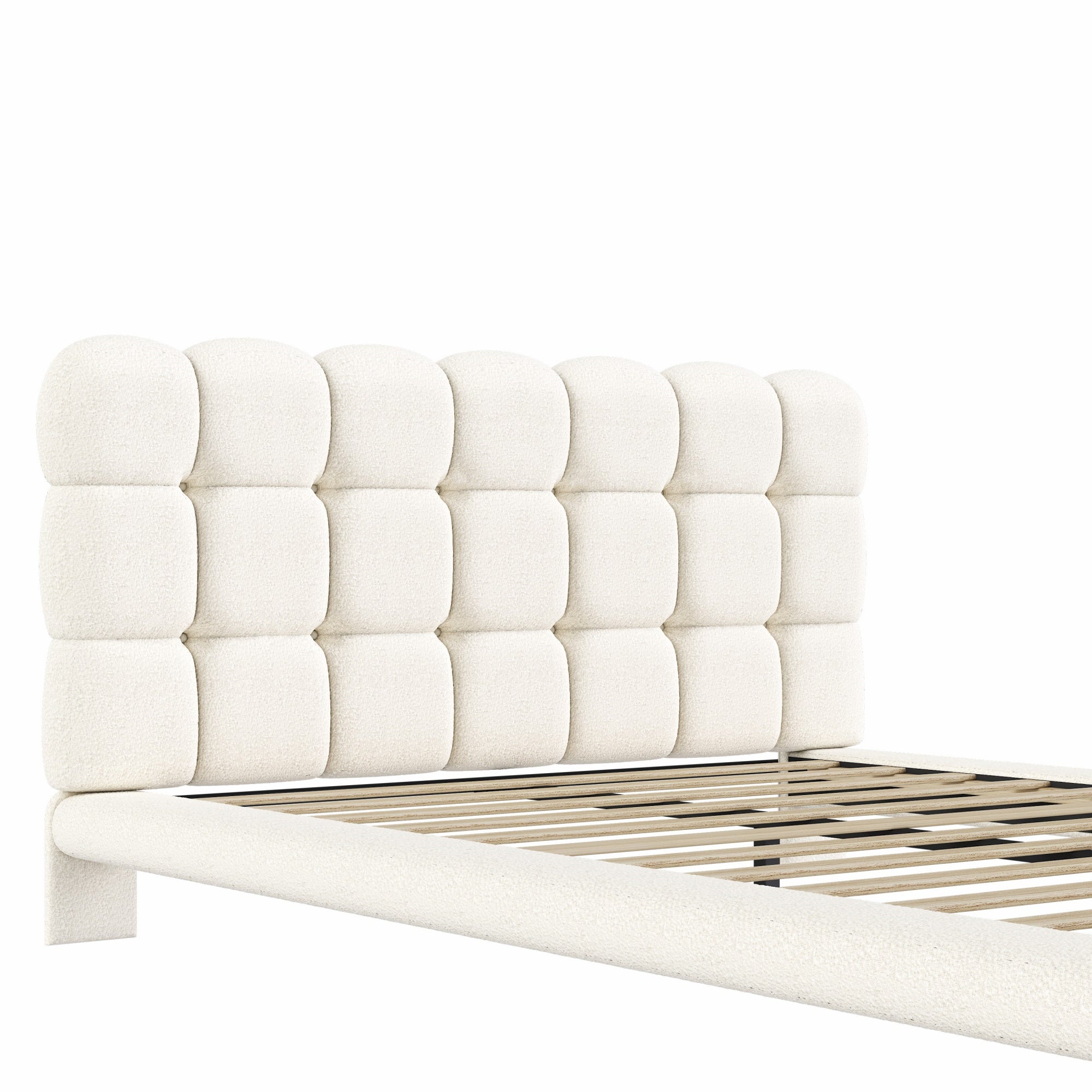 [variant:HS451577AAK] Queen LED Floating Bouclé Platform Bed – Cream White image 17