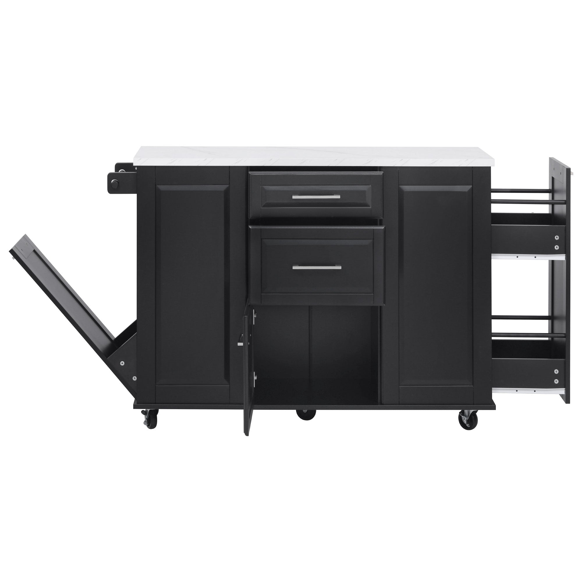 [variant:N853P390045B] Rolling Kitchen Island with Tilt-Out Trash Cabinet – Black, 50.7-Inch image 40