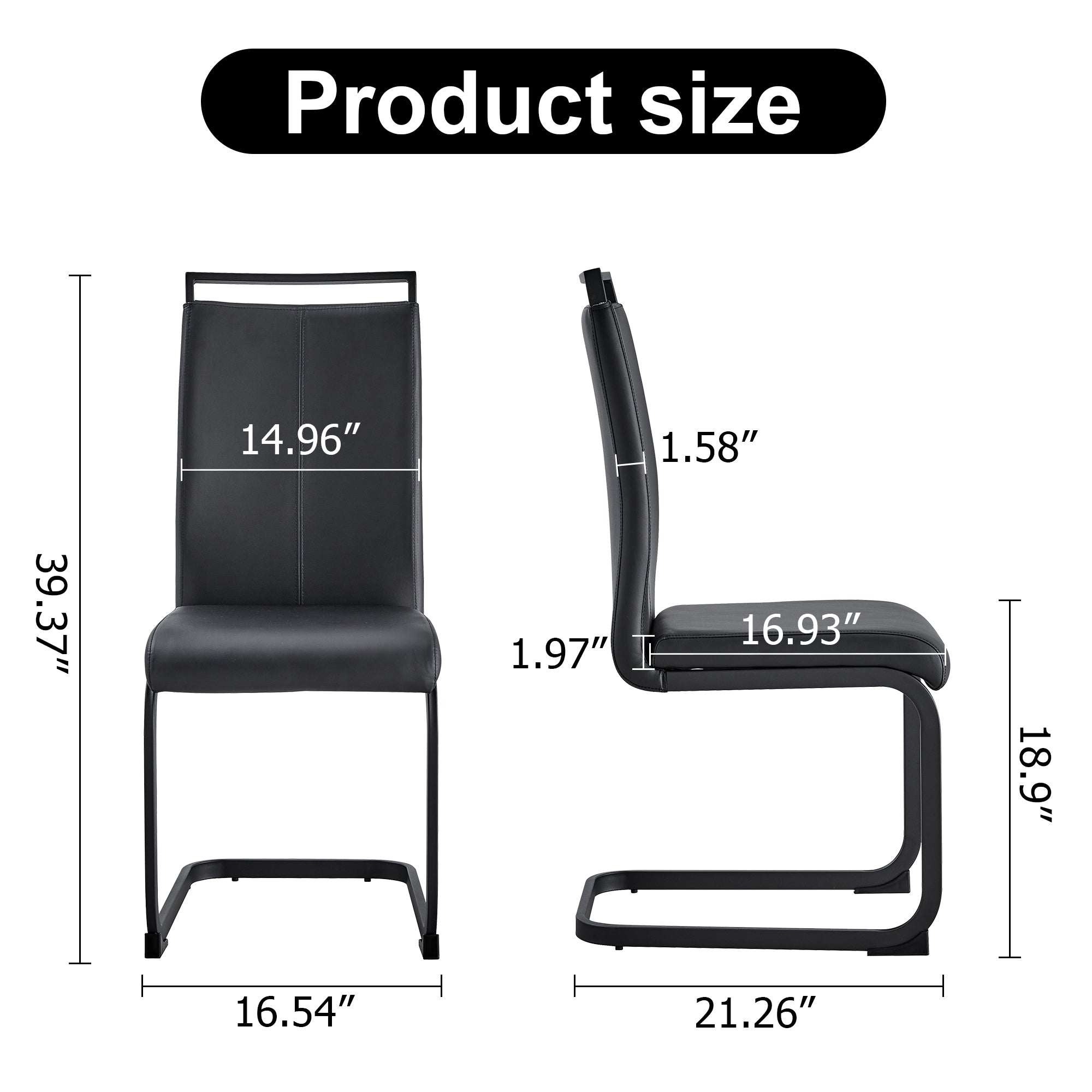 [variant:W3806P404689] Set of 2 Black PU Leather Dining Chairs image 4
