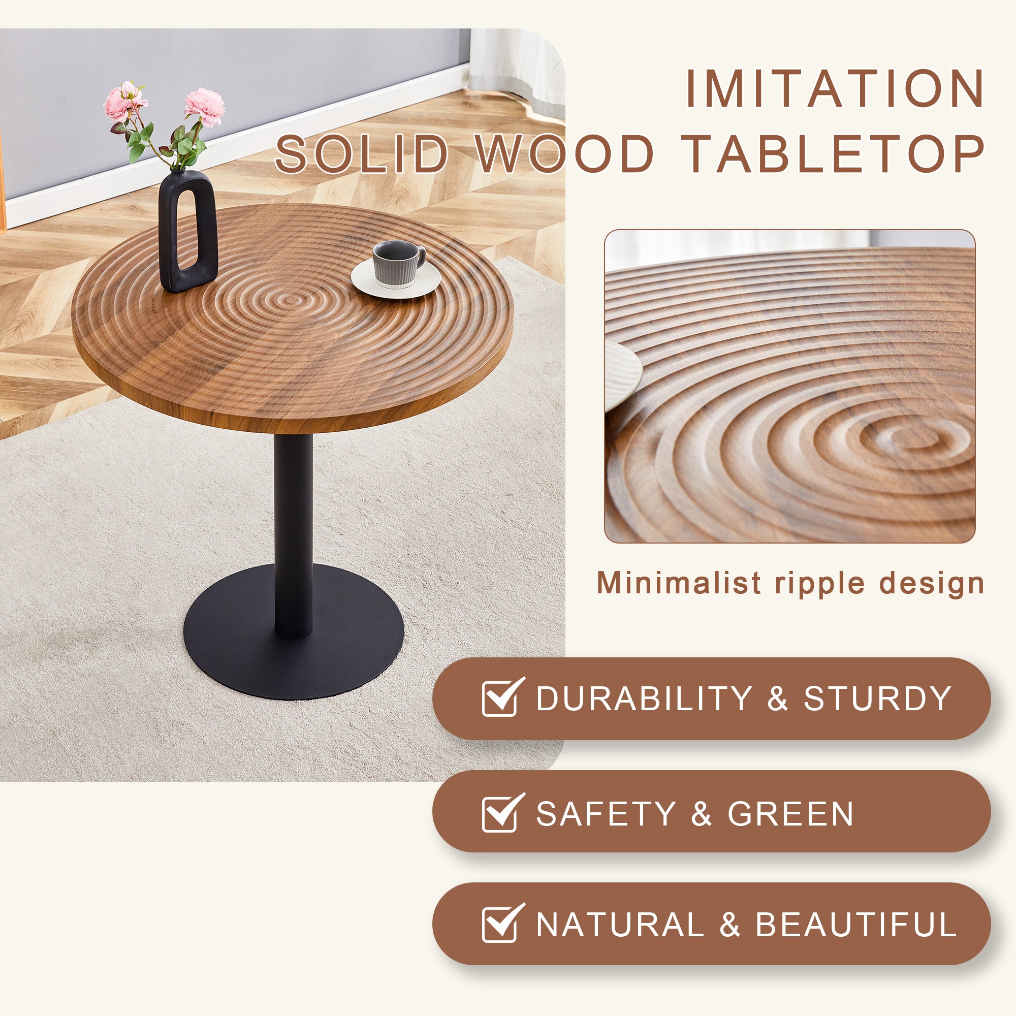 [variant:W3806P409447] Round Dark Wood-Grain Dining Table – 31.5-Inch image 5