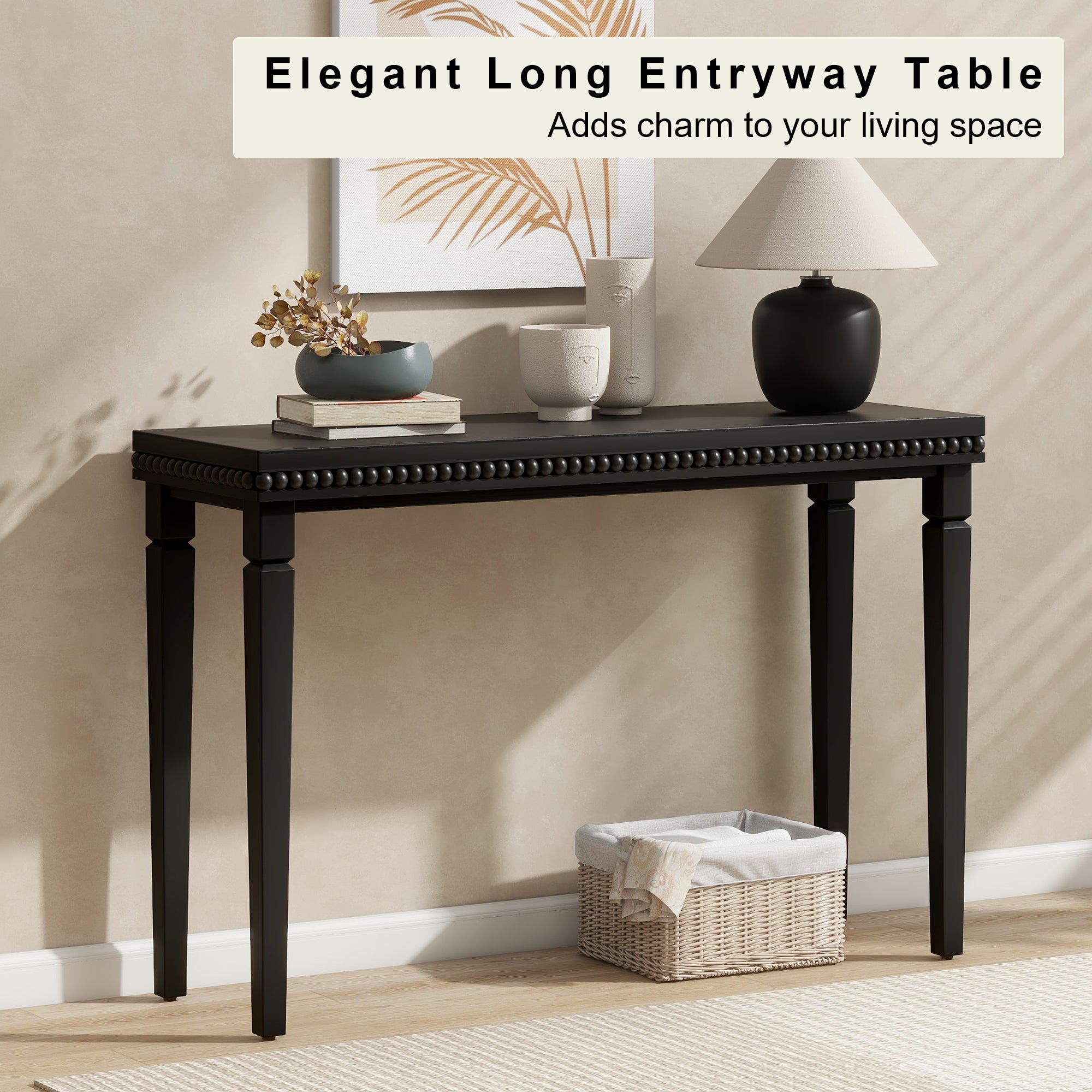 Farmhouse Console Table with Beaded Trim — [variant:N876P351928B] Black image 12