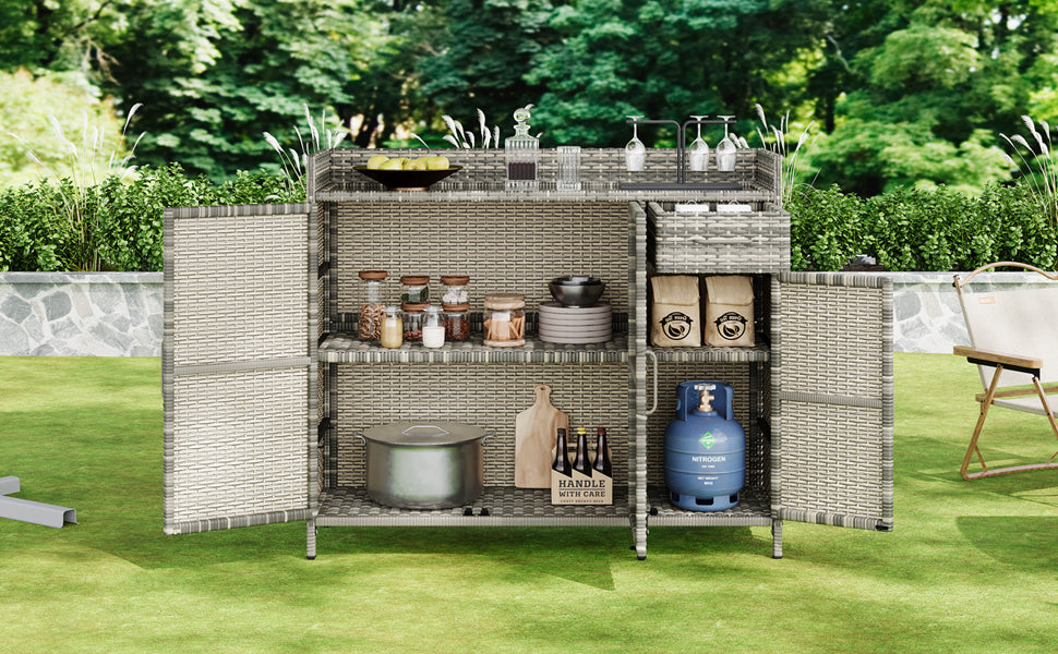 [variant:N853P387142G] Wicker Outdoor Storage Bar Cabinet – 47.5-Inch image 5