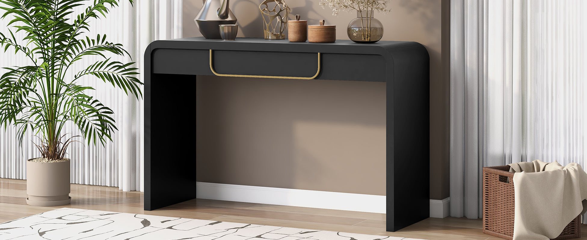[variant:N876P351912B] Black Console Table with Drawer & Storage Shelf image 13