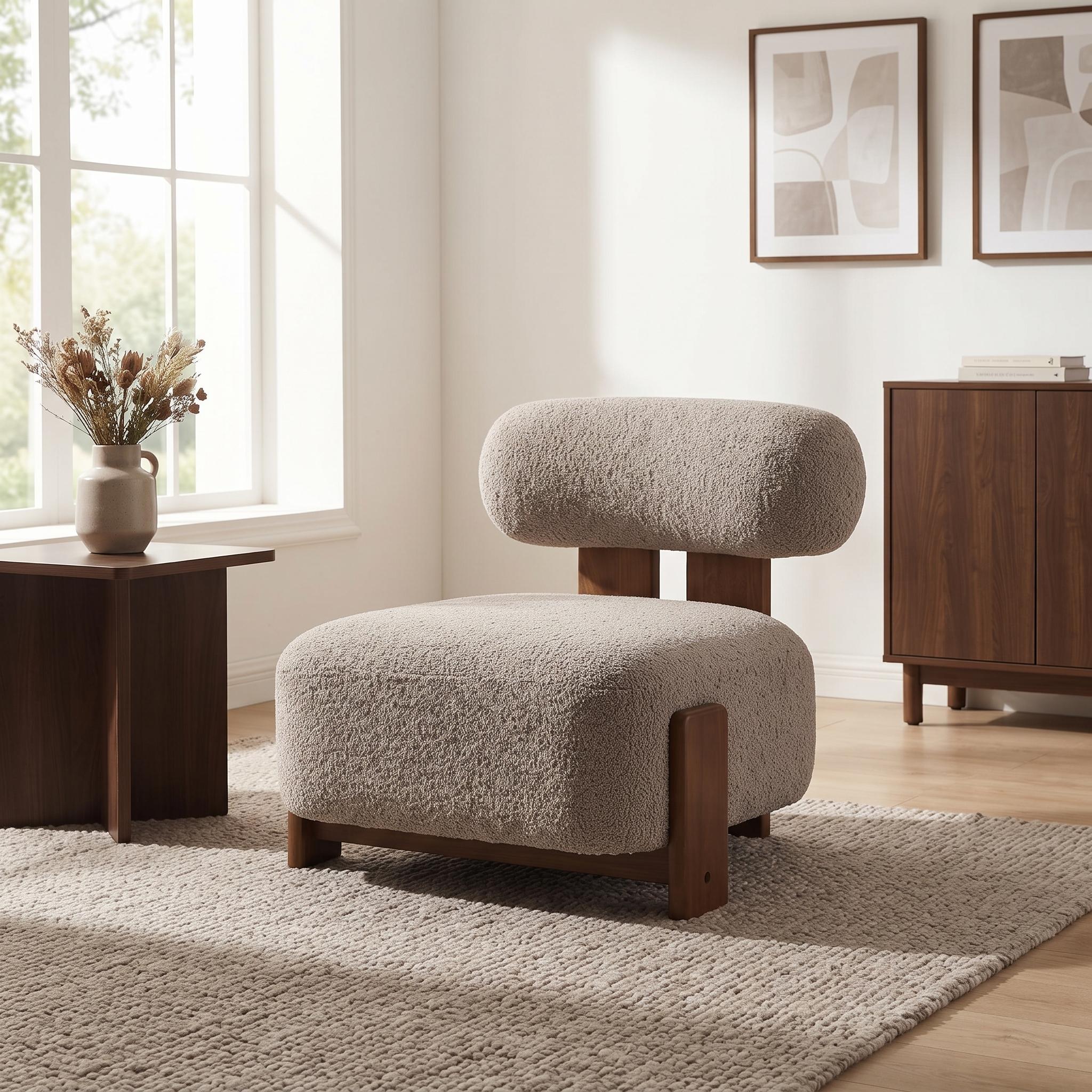 Modern Bouclé Lounge Chair — [variant:N913P495894R] Brown,Walnut image 2