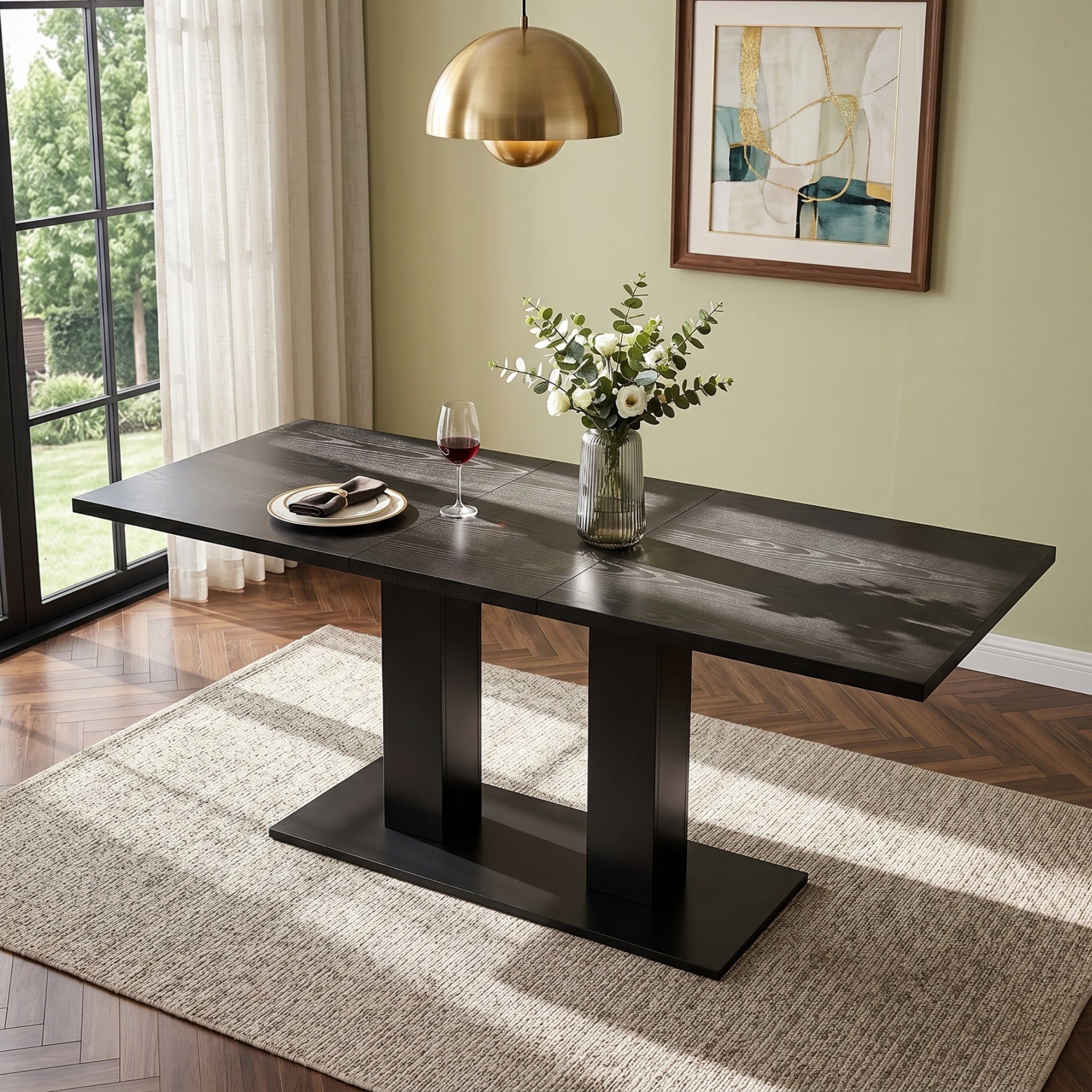 White Marble-Look Dining Table – 71-Inch — [variant:N859P472973S] Black image 8