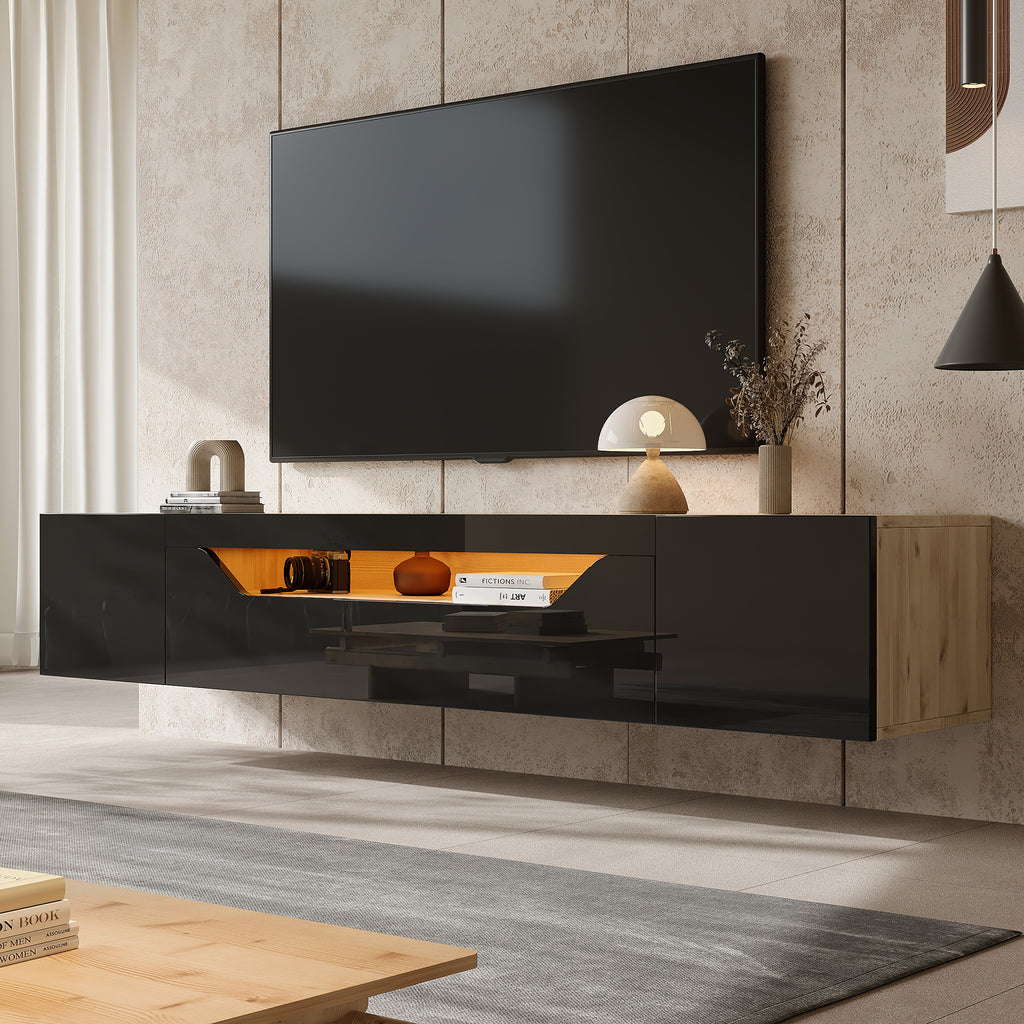 [variant:N892P428793Z] Floating LED TV Stand with Storage image 1