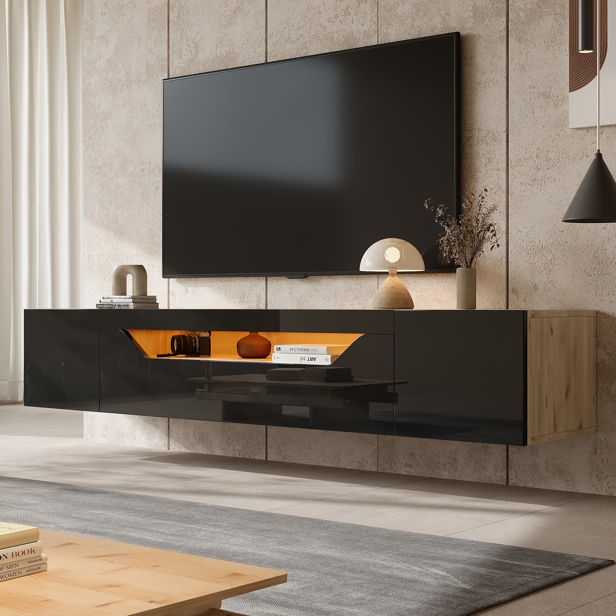 [variant:N892P428793Z] Floating LED TV Stand with Storage image 1