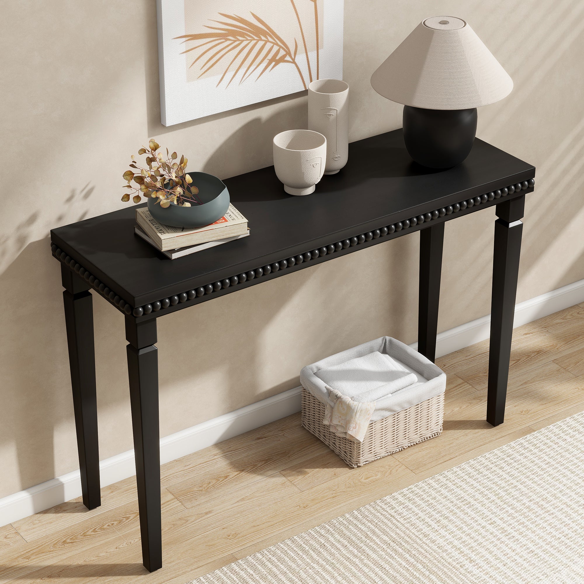 Farmhouse Console Table with Beaded Trim — [variant:N876P351928B] Black image 10