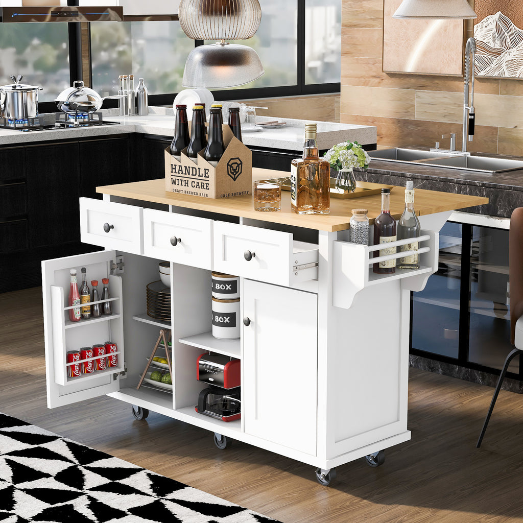 [variant:N853P383632W] Drop-Leaf Rolling Kitchen Cart – White, 53.1-Inch image 22