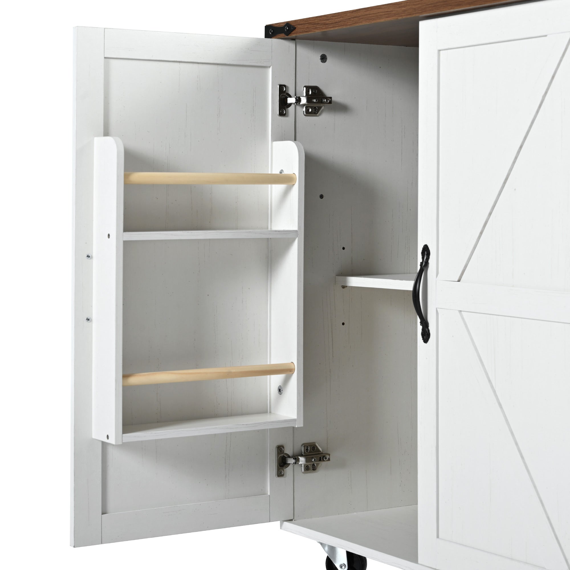 [variant:N853P379579W] Farmhouse Rolling Kitchen Island with Drop Leaf – White, 54.5-Inch image 44