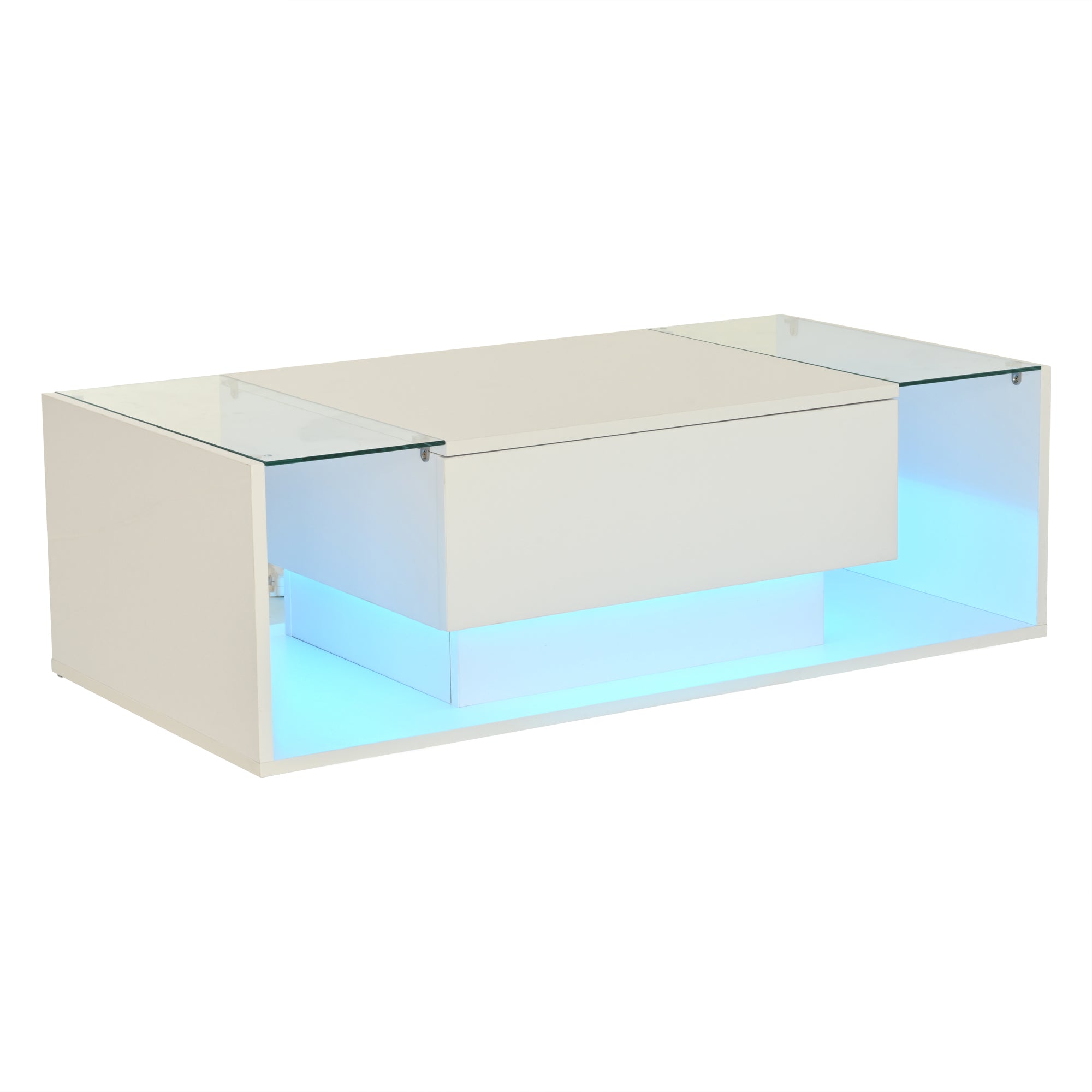 [variant:N892P423295W] High-Gloss LED Coffee Table with Drawer and Glass Top image 3