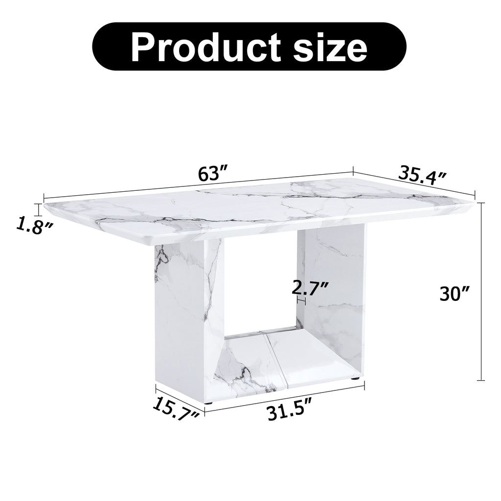 [variant:W3806S00015] White Marble-Look Dining Table image 4