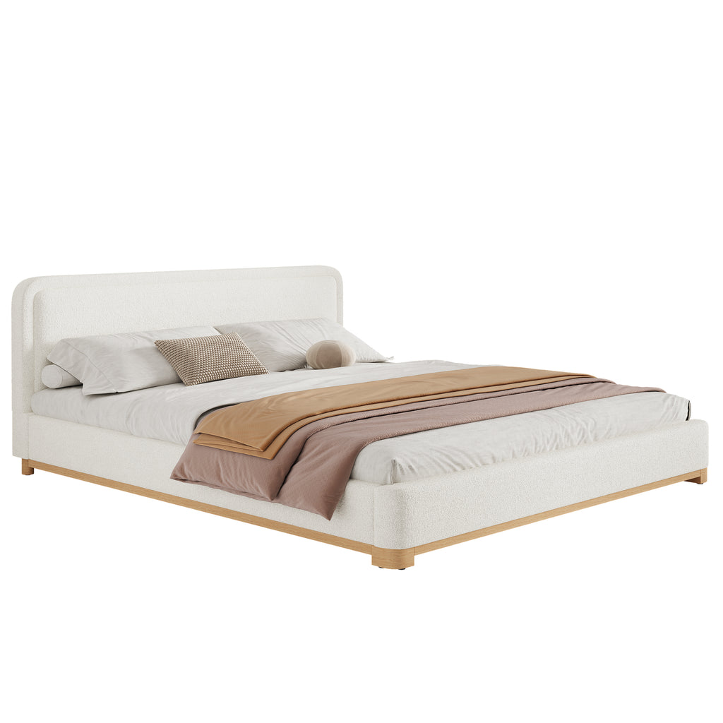 [variant:N859K000012W] King Bouclé Platform Bed with Curved Headboard – White image 12