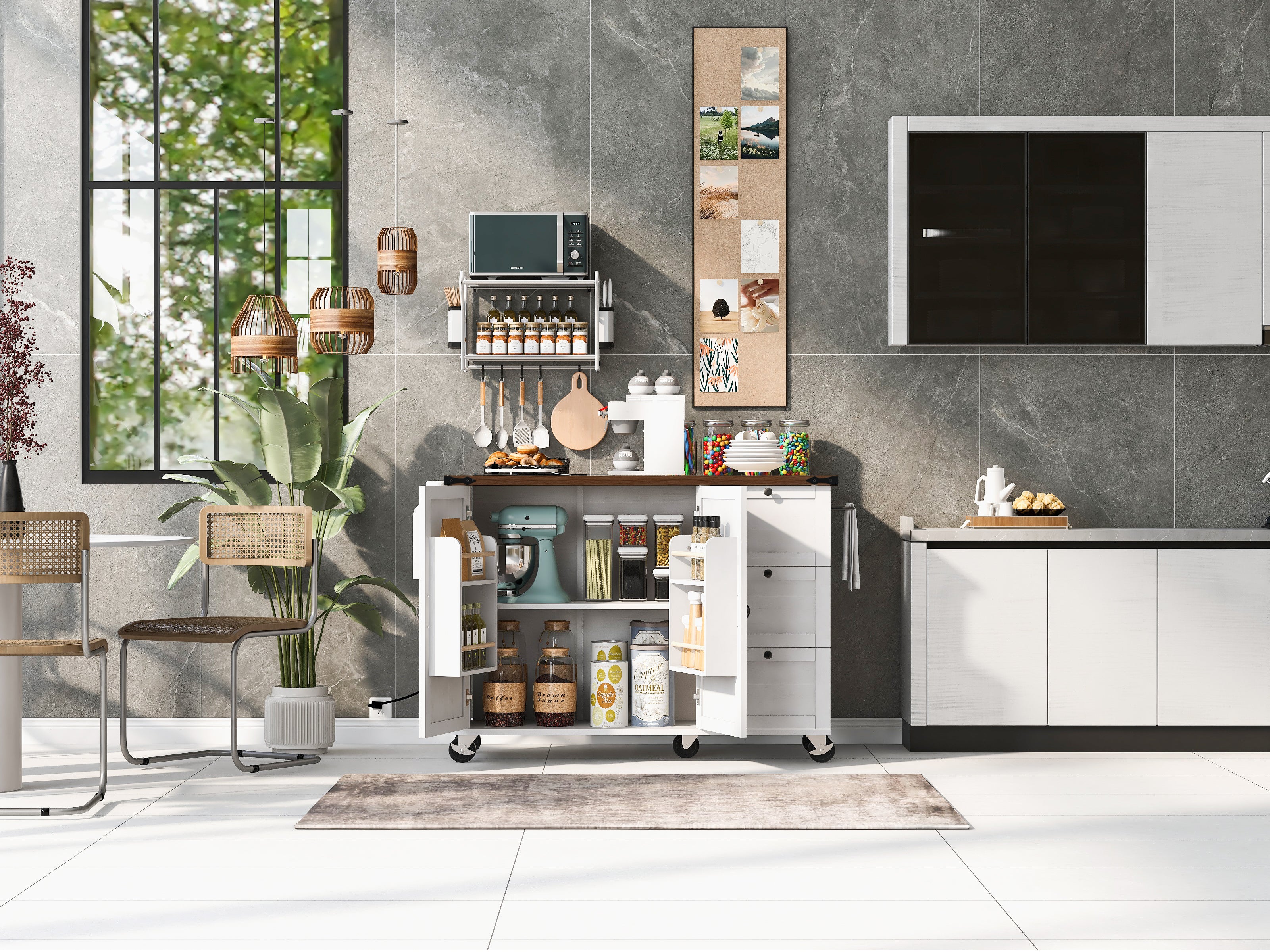 [variant:N853P379579W] Farmhouse Rolling Kitchen Island with Drop Leaf – White, 54.5-Inch image 17