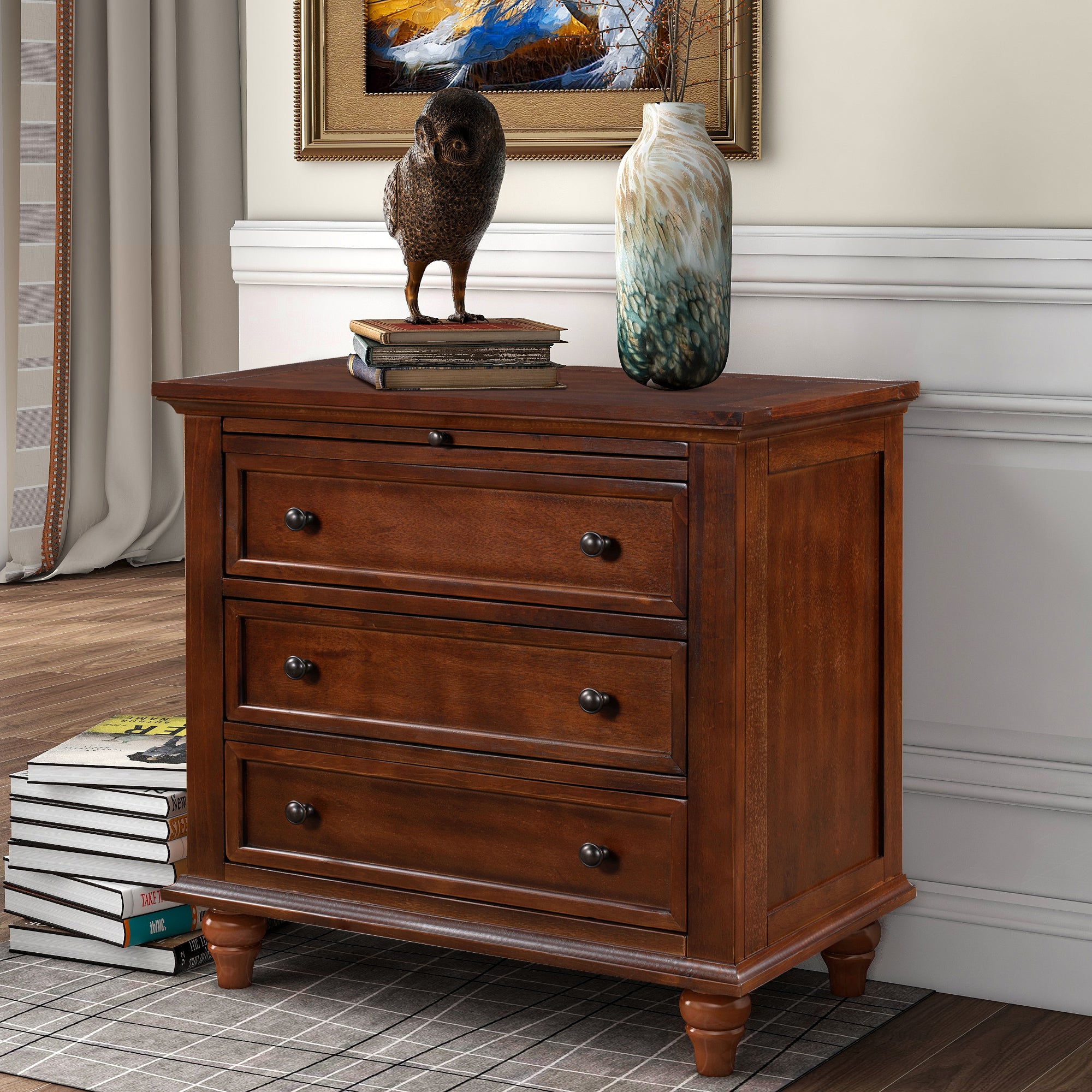 3-Drawer Nightstand with Pull-Out Tray – 27.6-Inch — [variant:N889P444139D] Brown image 2