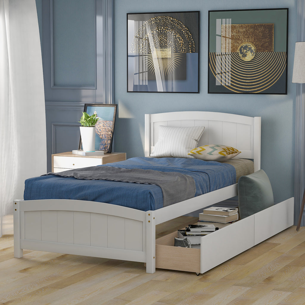 [variant:N850P475817K] Twin Platform Bed with 2 Storage Drawers – White image 2