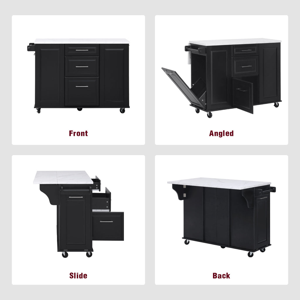 [variant:N853P390045B] Rolling Kitchen Island with Tilt-Out Trash Cabinet – Black, 50.7-Inch image 31