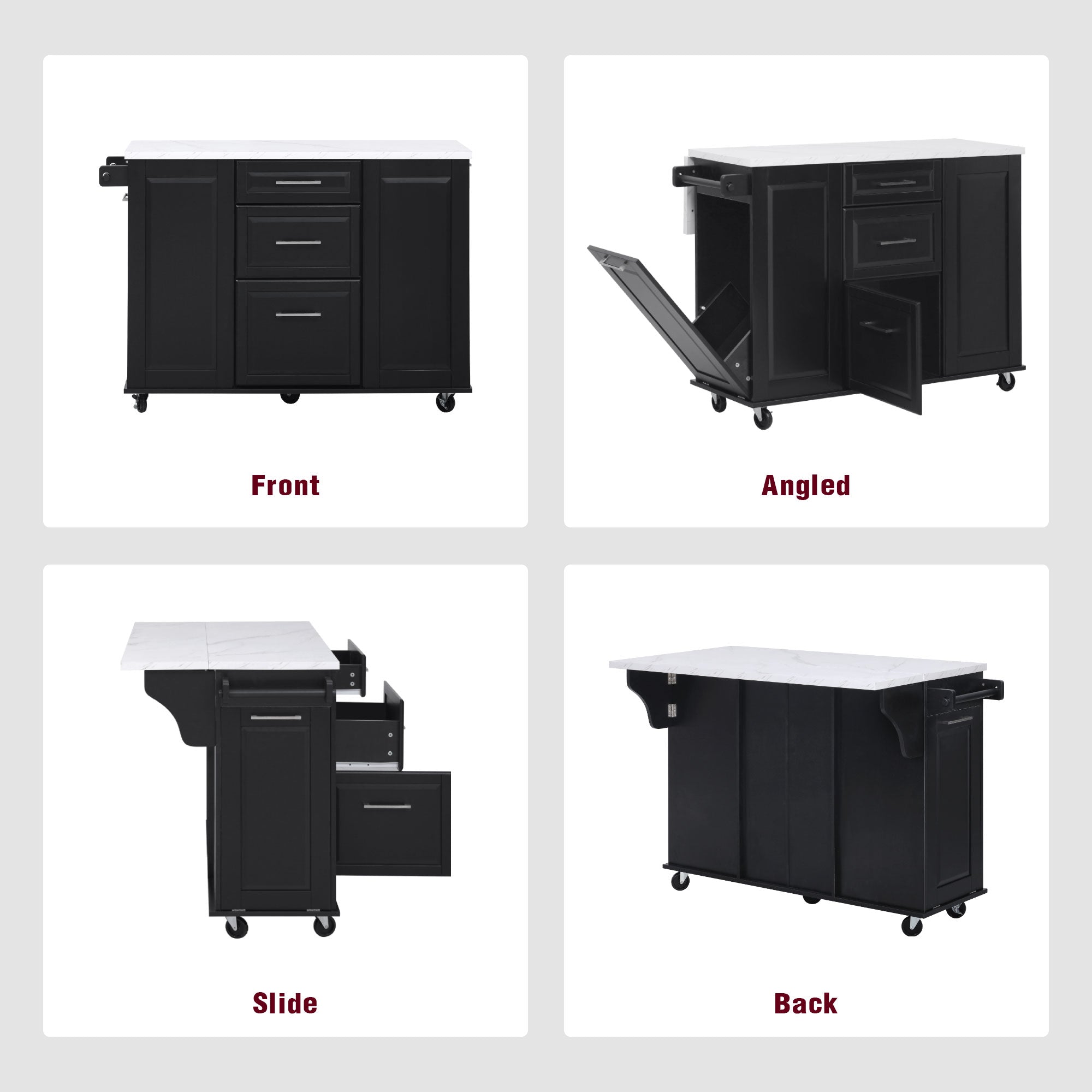 [variant:N853P390045B] Rolling Kitchen Island with Tilt-Out Trash Cabinet – Black, 50.7-Inch image 31