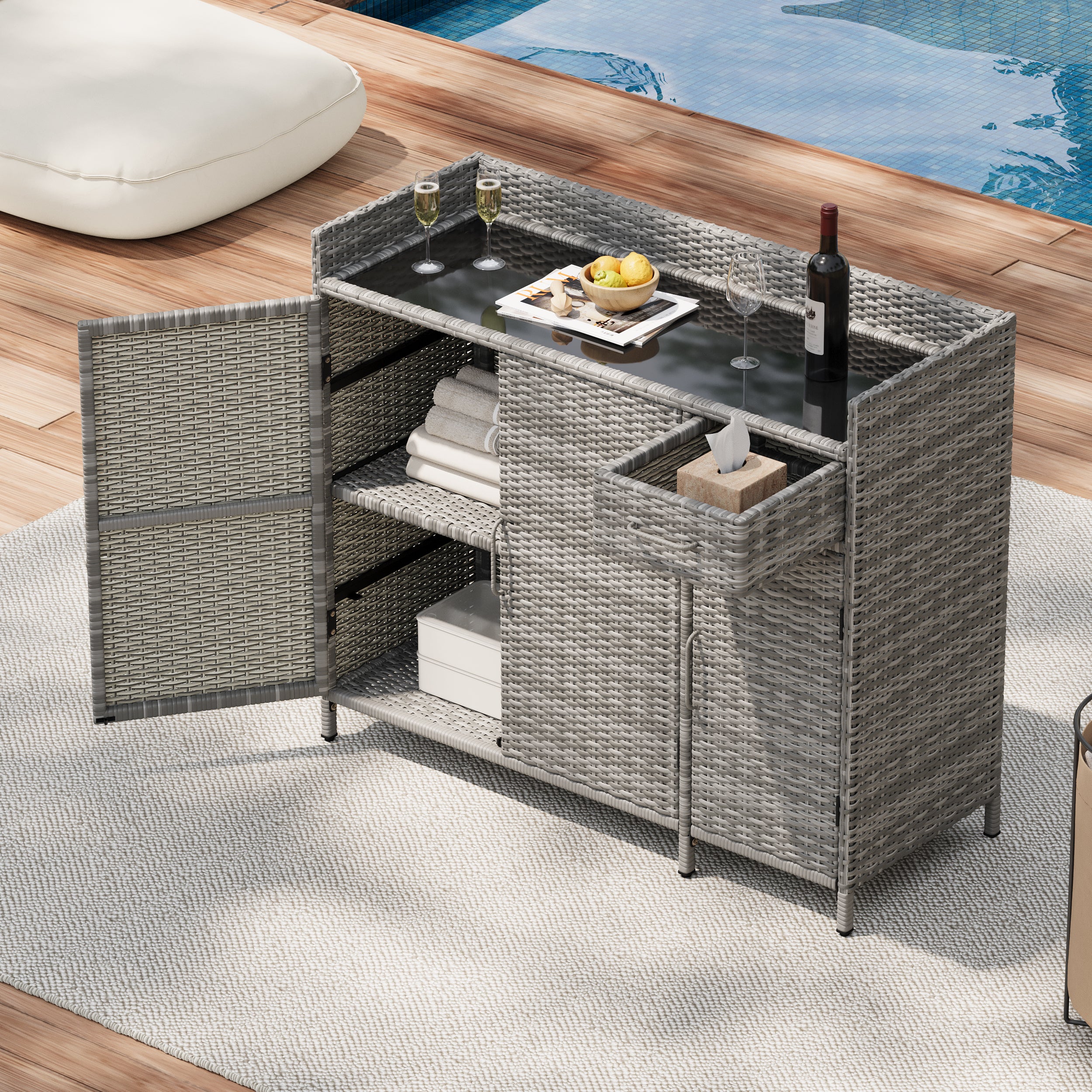 [variant:N853P387142G] Wicker Outdoor Storage Bar Cabinet – 47.5-Inch image 1