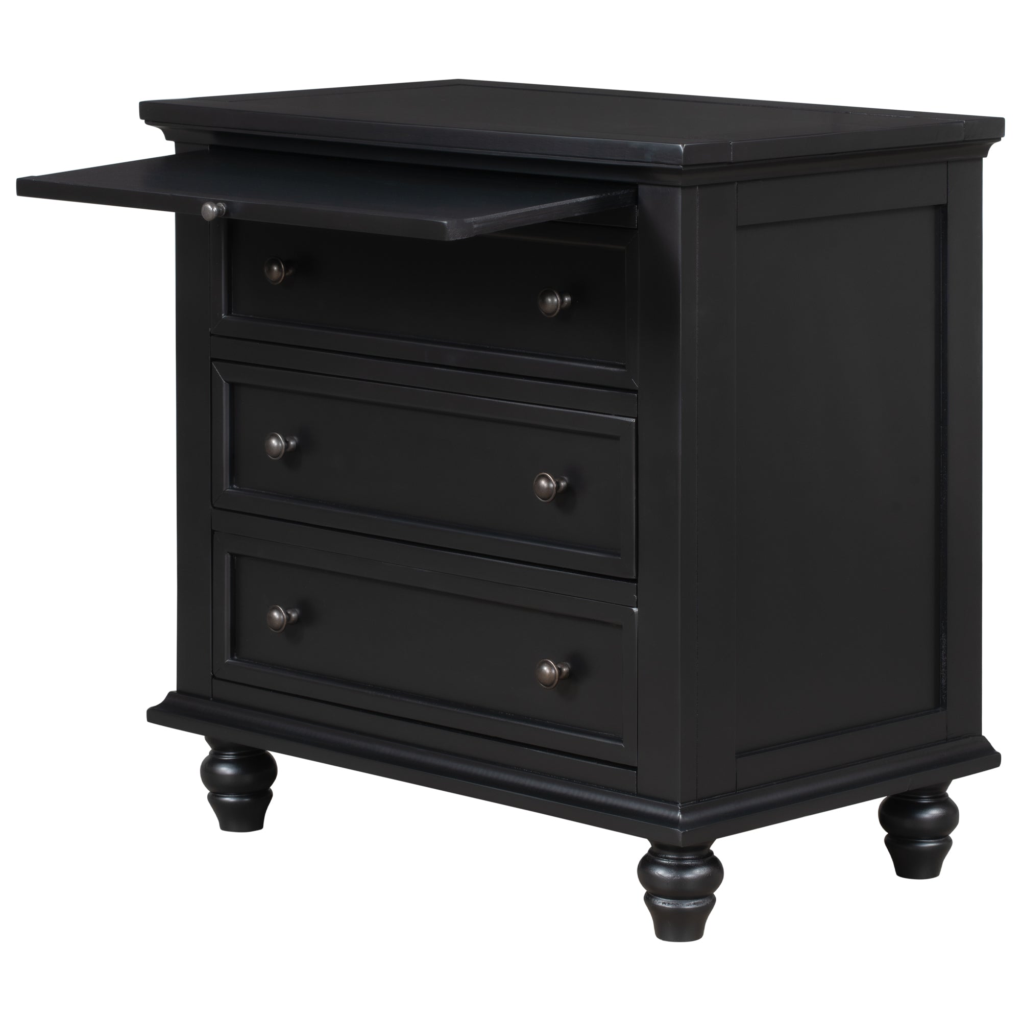 3-Drawer Nightstand with Pull-Out Tray – 27.6-Inch — [variant:N889P444139B] Black image 9