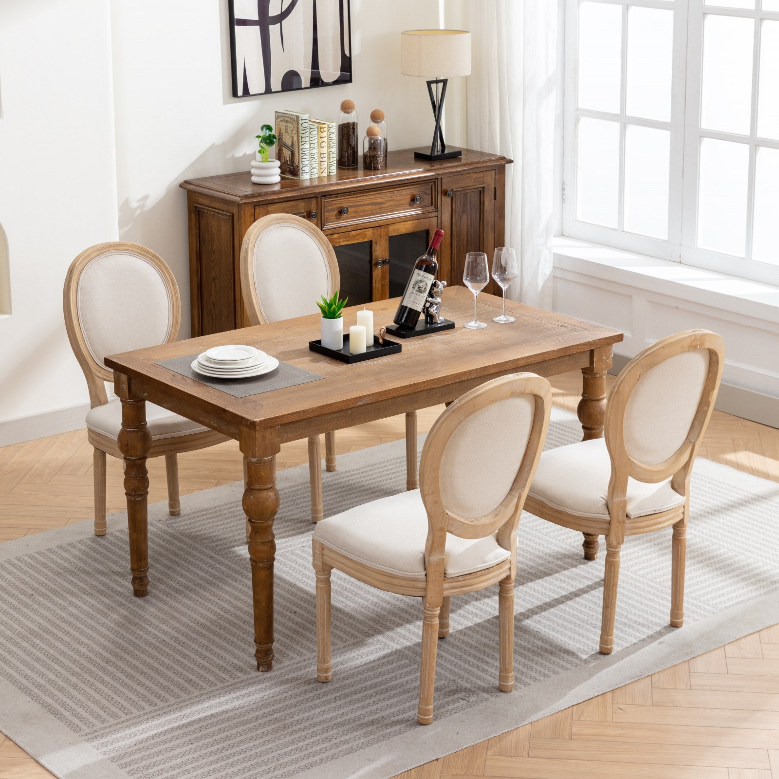 [variant:W5755P474629] Set of 2 French-Style Solid Wood Dining Chairs – Beige image 14